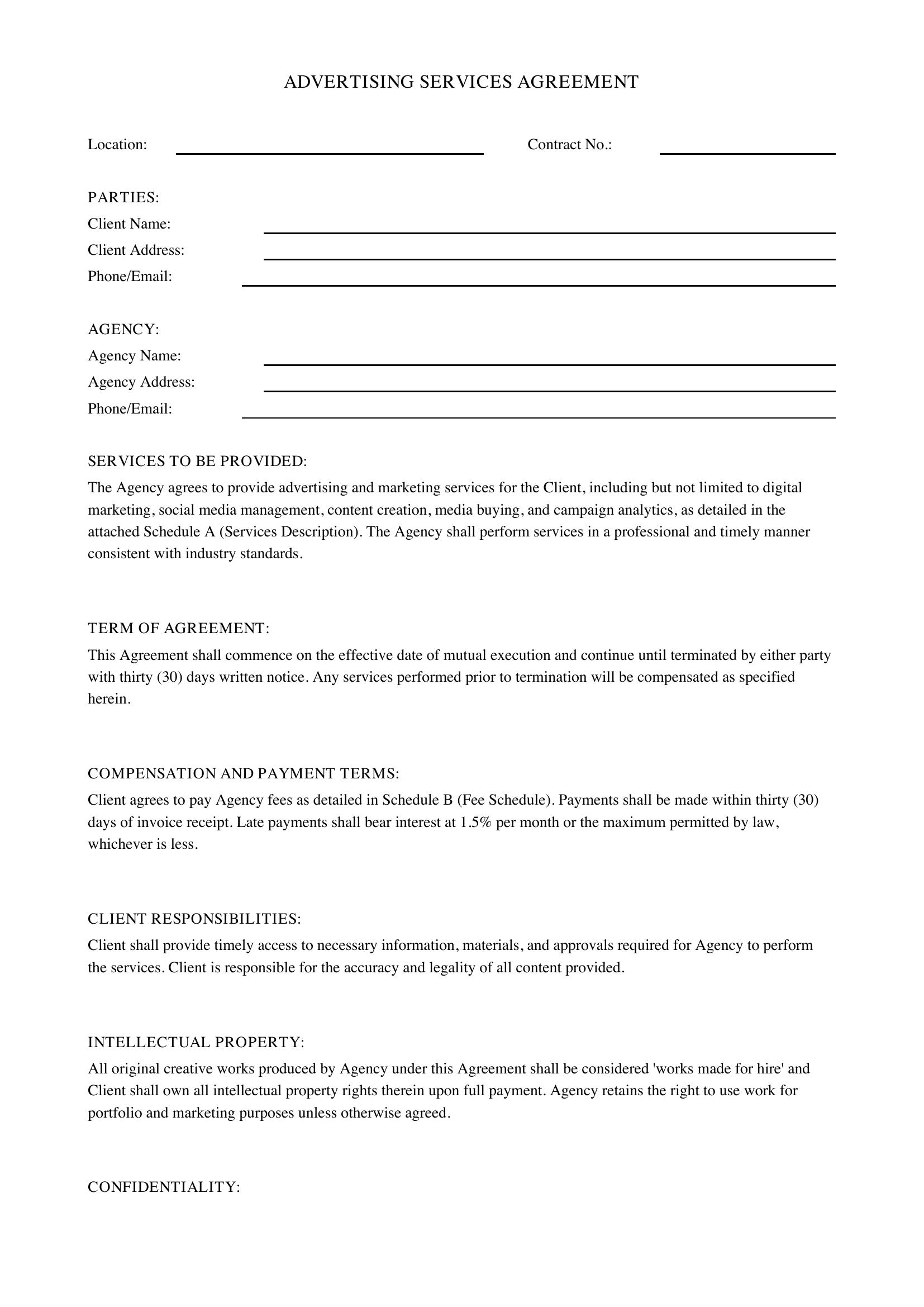 Advertising Contract Template