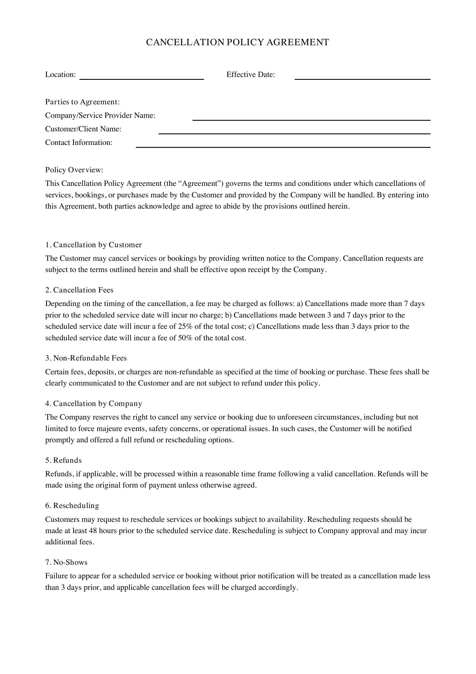 Cancellation Policy Template