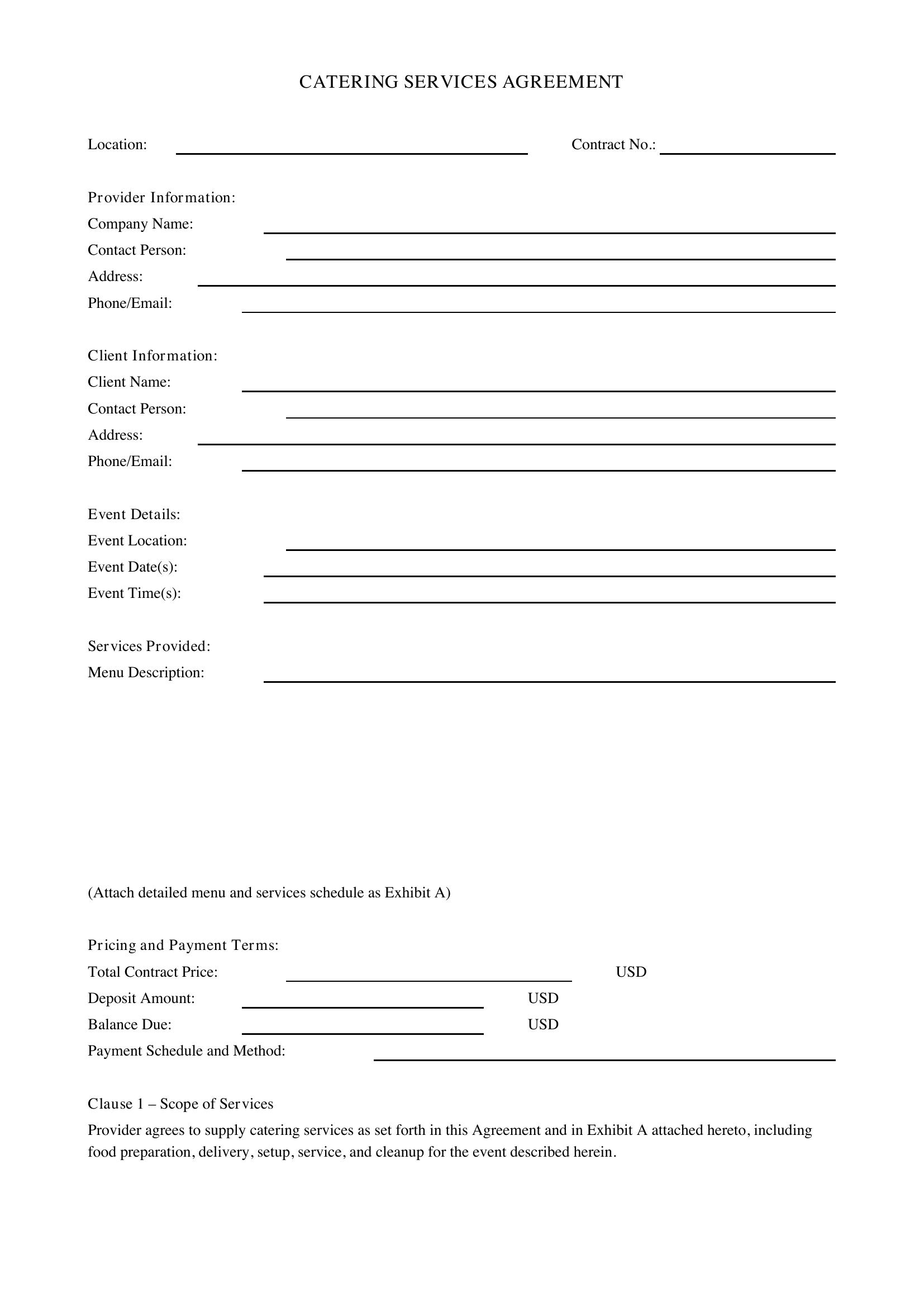 Catering Contract Template