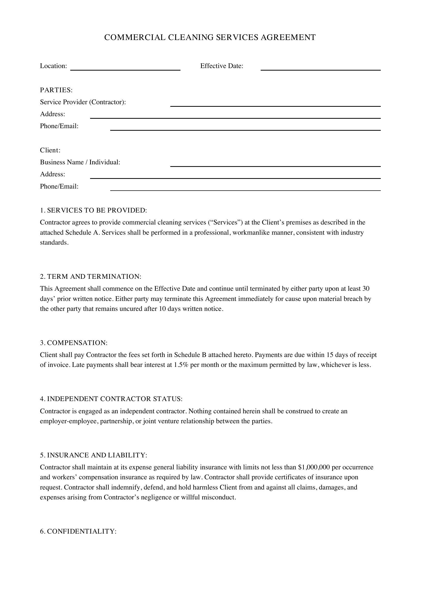 Commercial Cleaning Contract Template