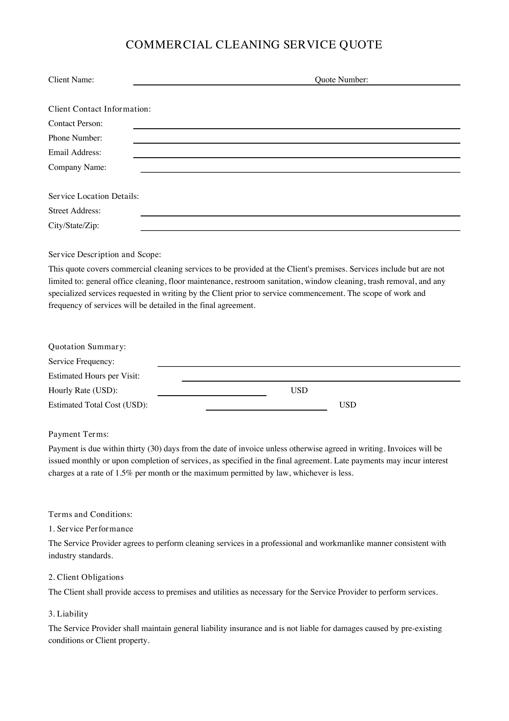 Commercial Cleaning Quote Template
