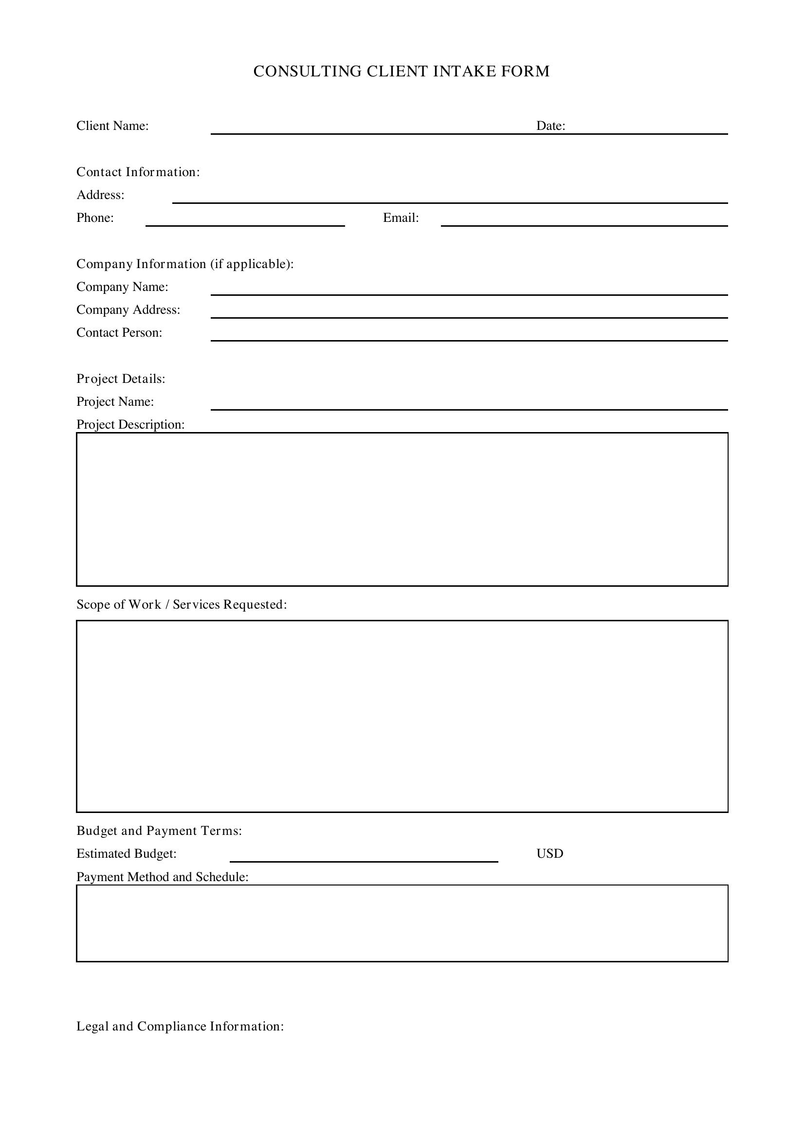 Consulting Client Intake Form Template