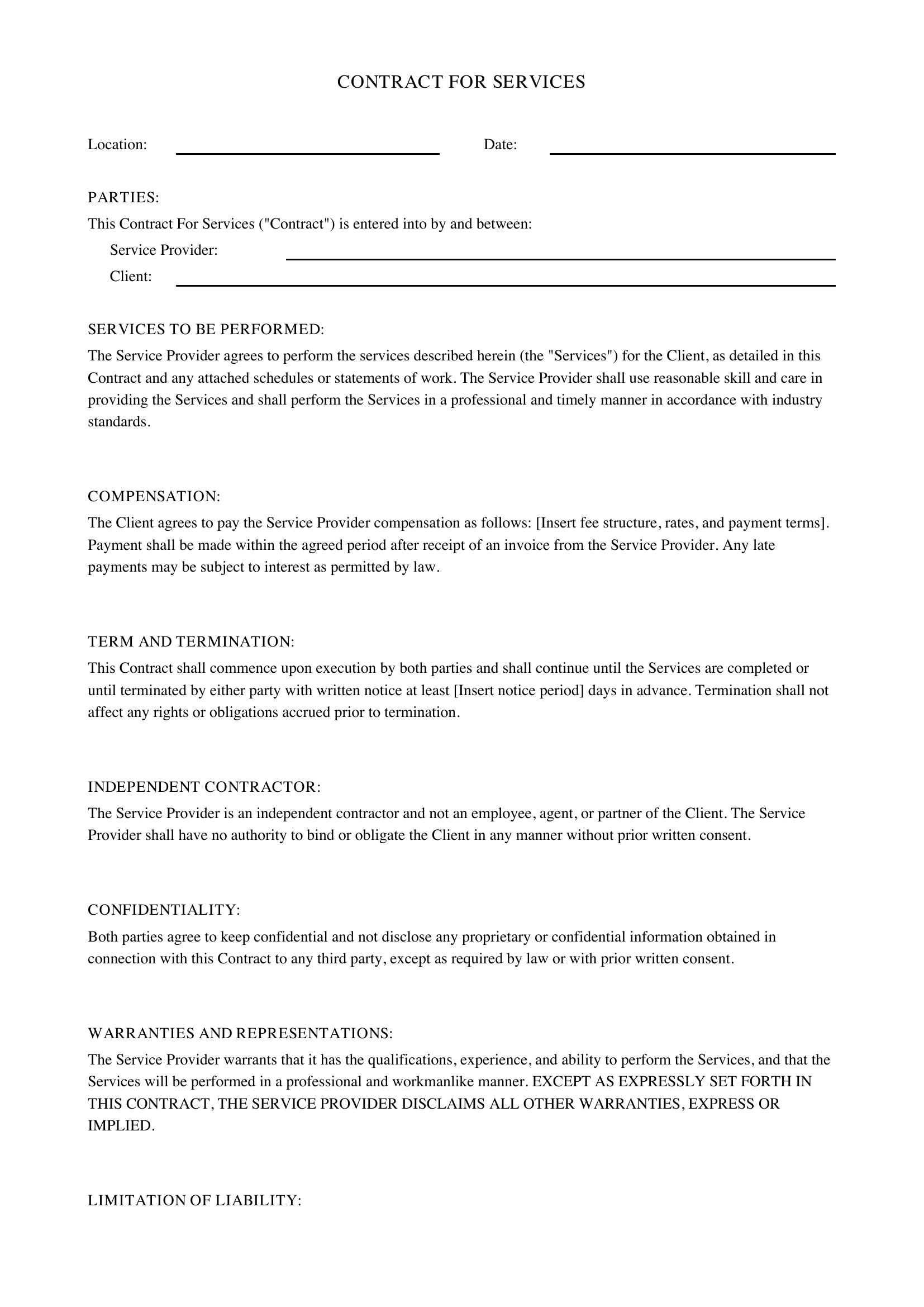 Contract For Services Template Nz