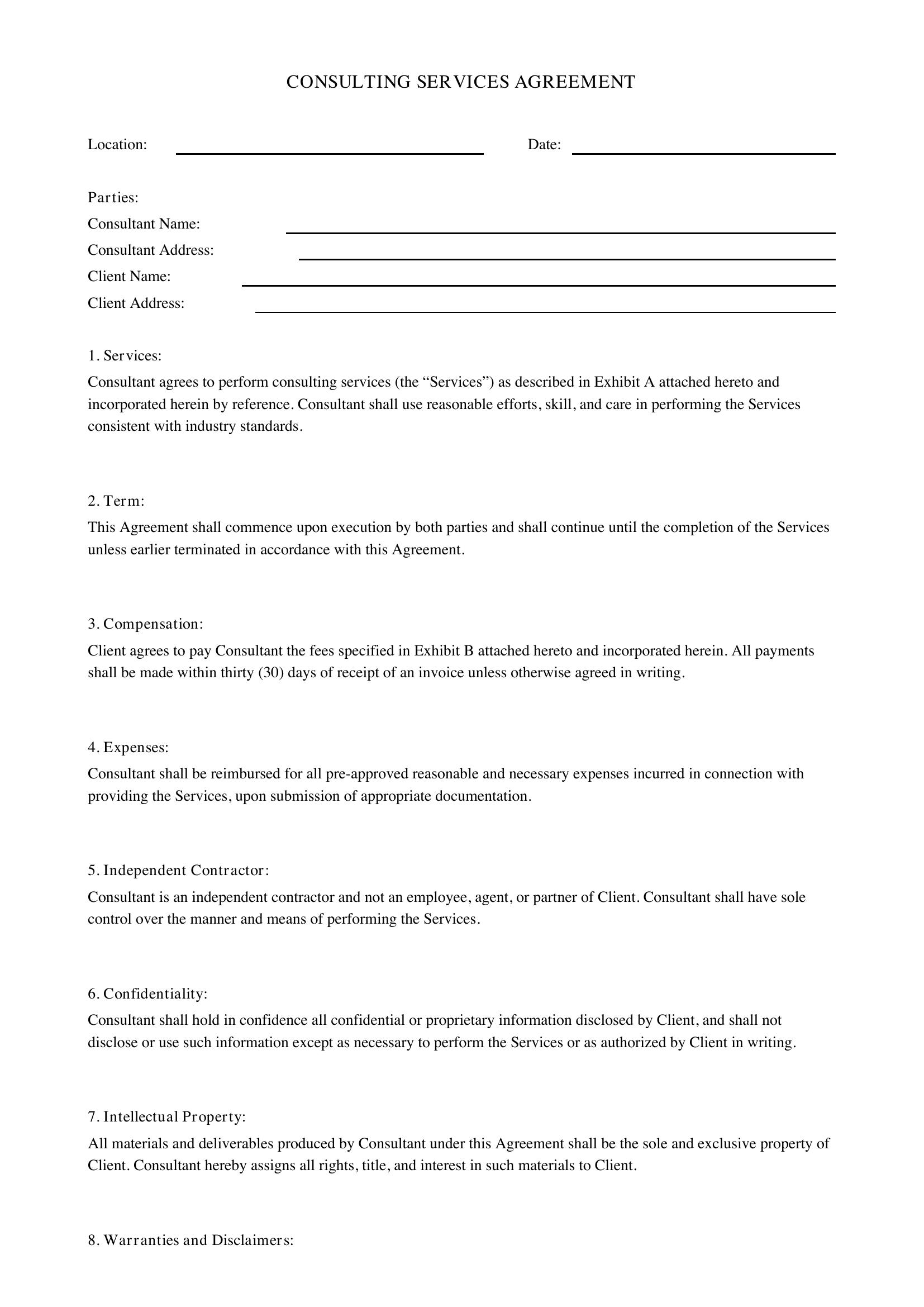 Contract Template For Consulting Services