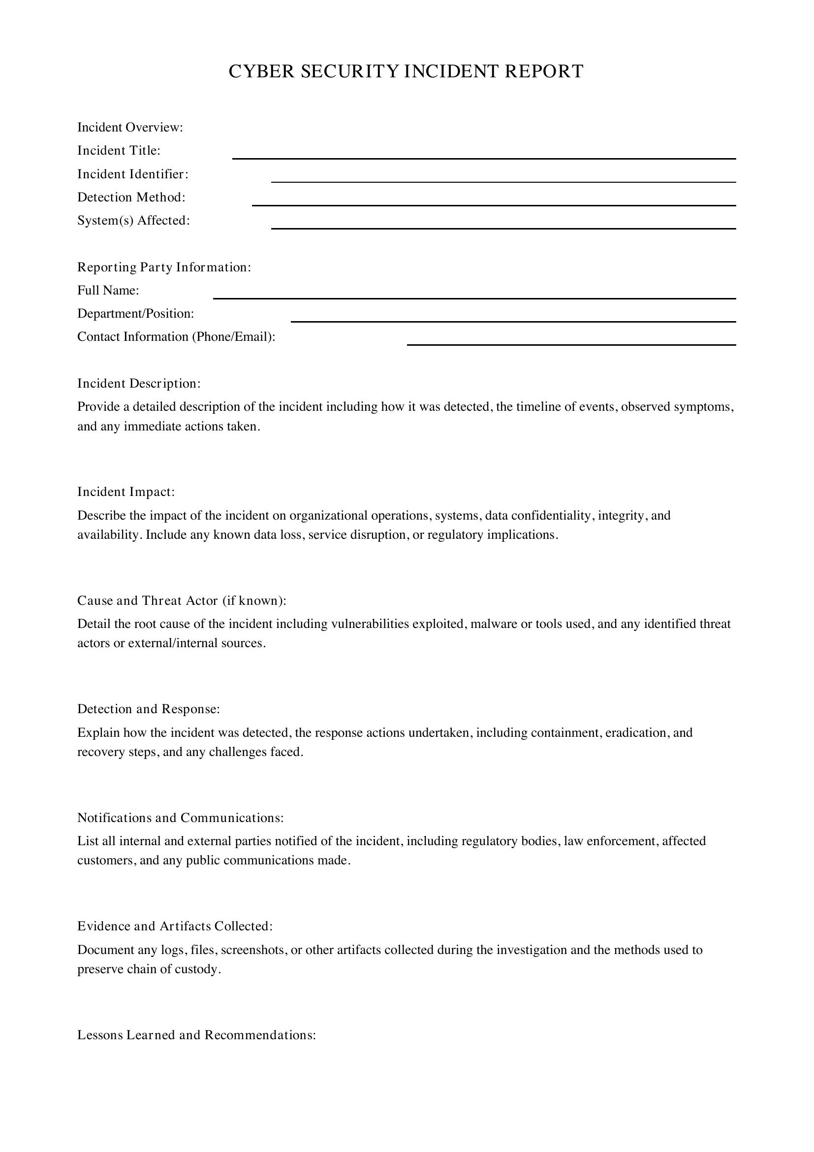 Cyber Security Incident Report Template