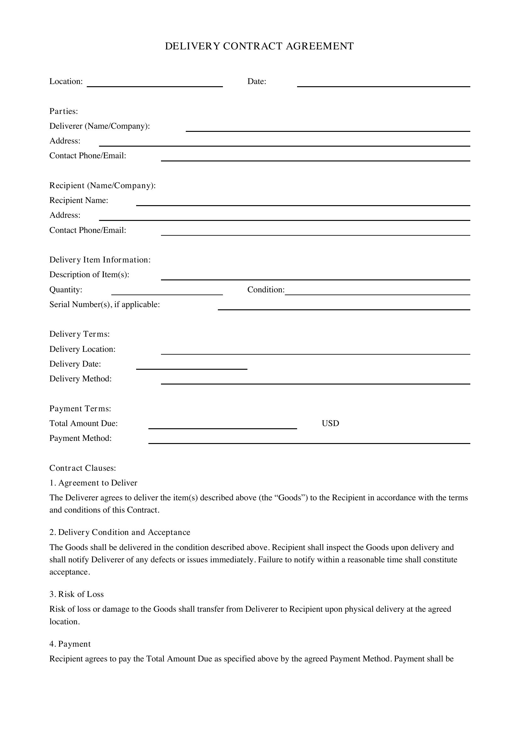 Delivery Contract Template