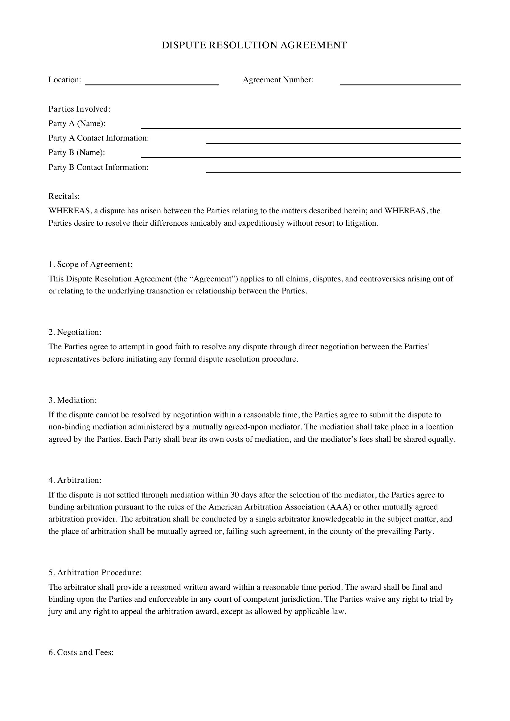 Dispute Resolution Template