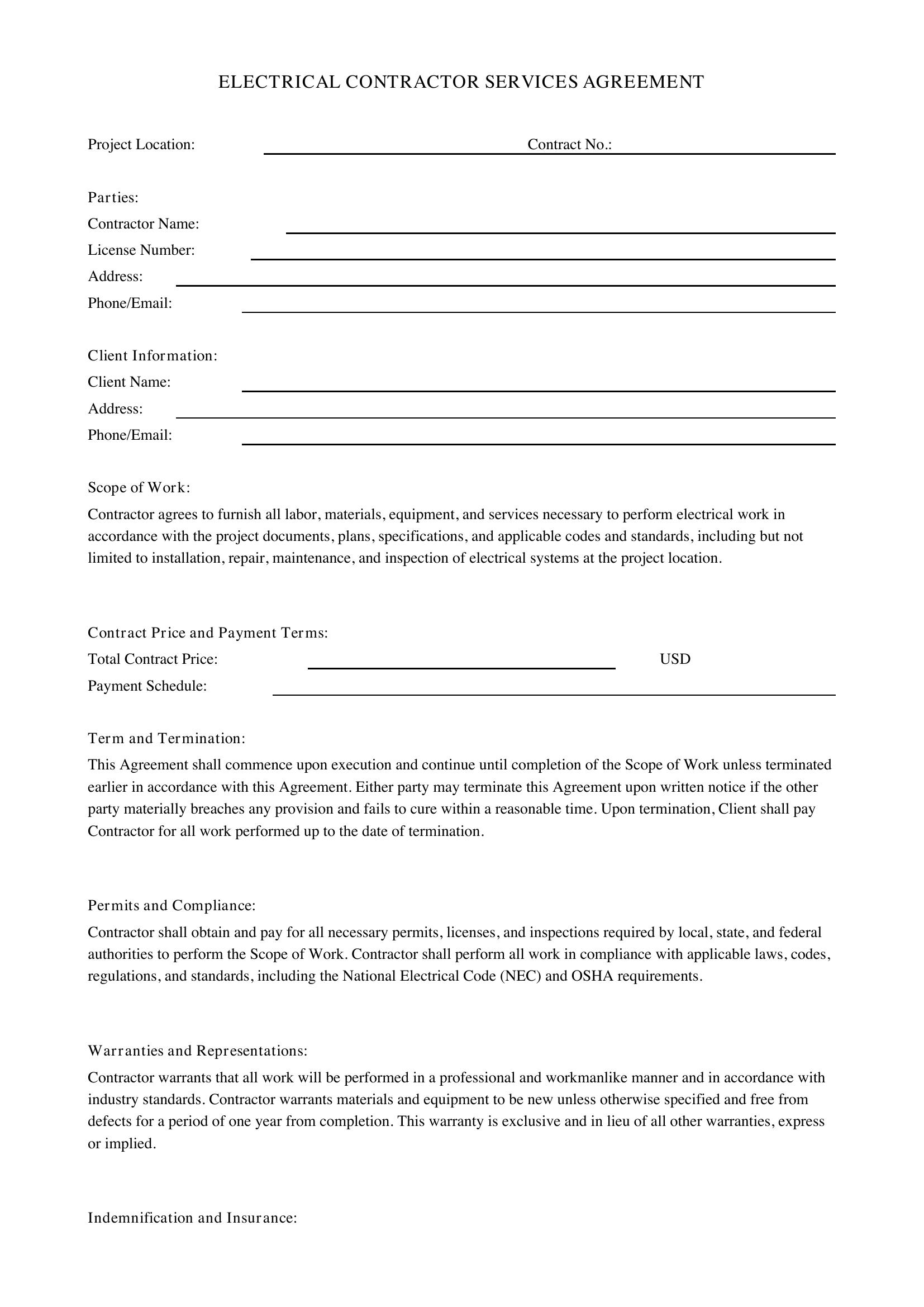 Electrical Contractor Template