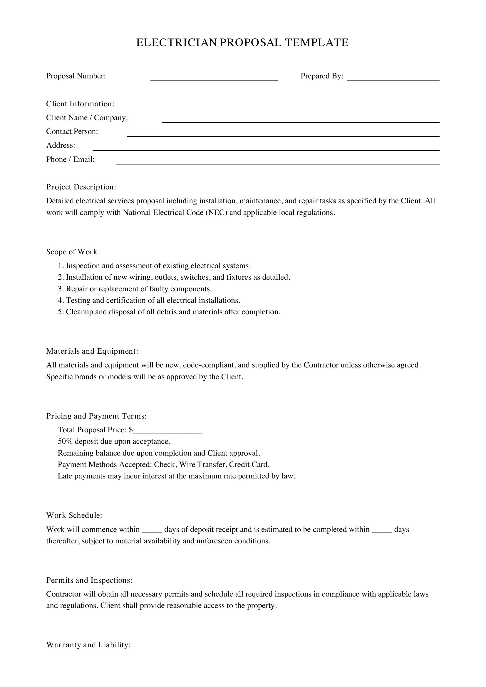 Electrician Proposal Template