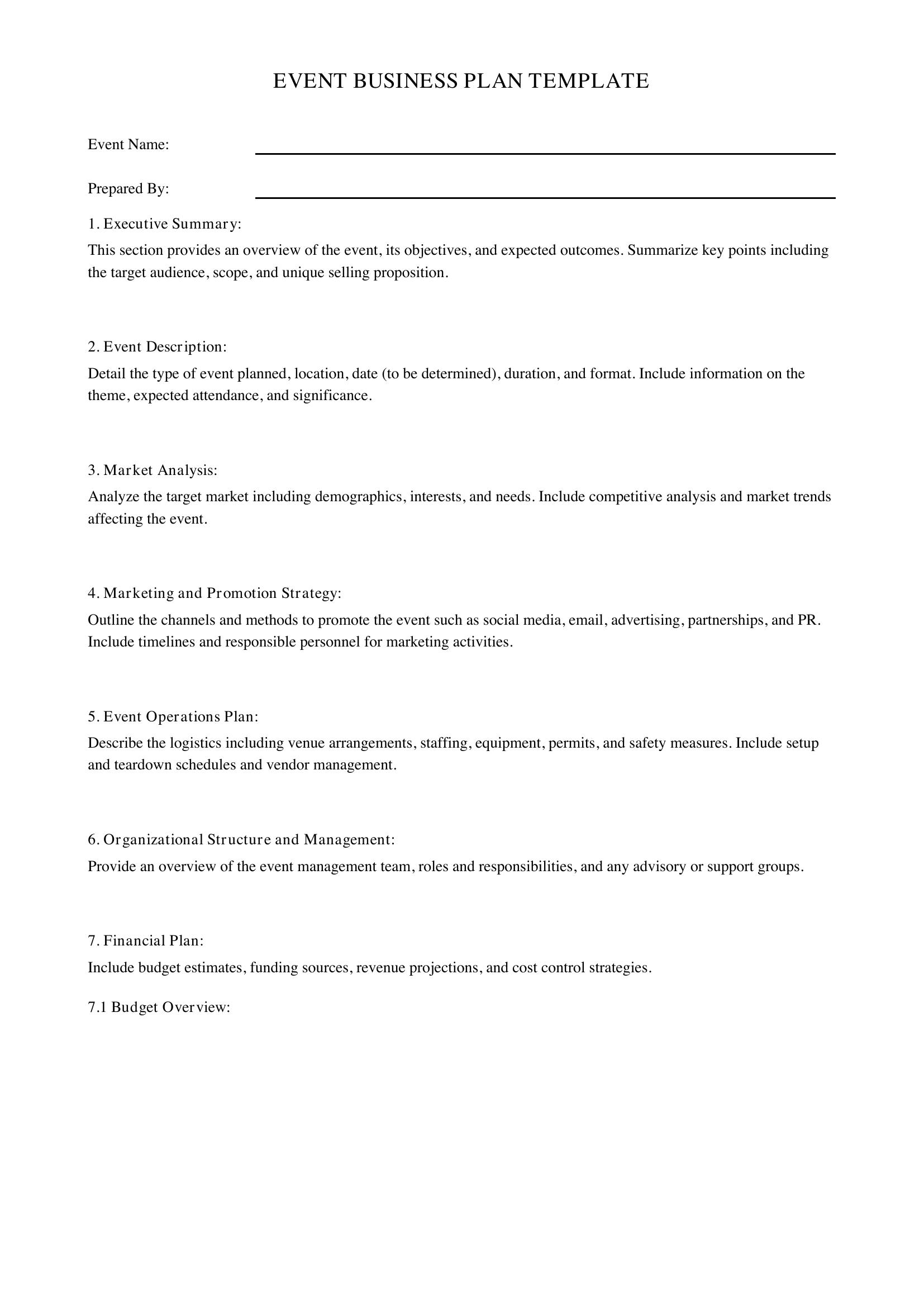 Event Business Plan Template