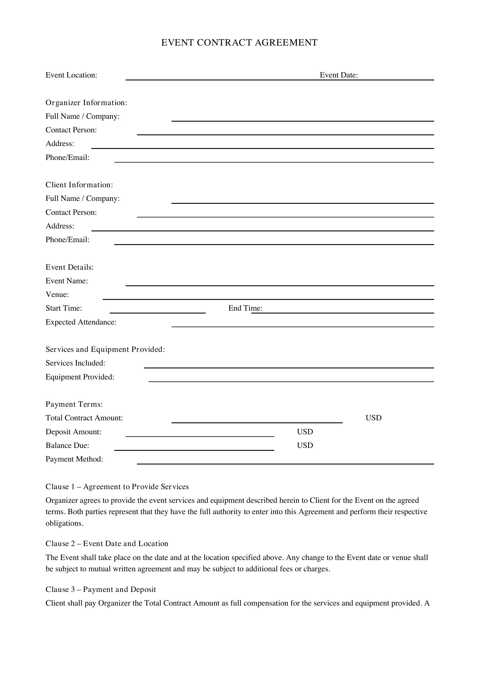 Event Contract Template