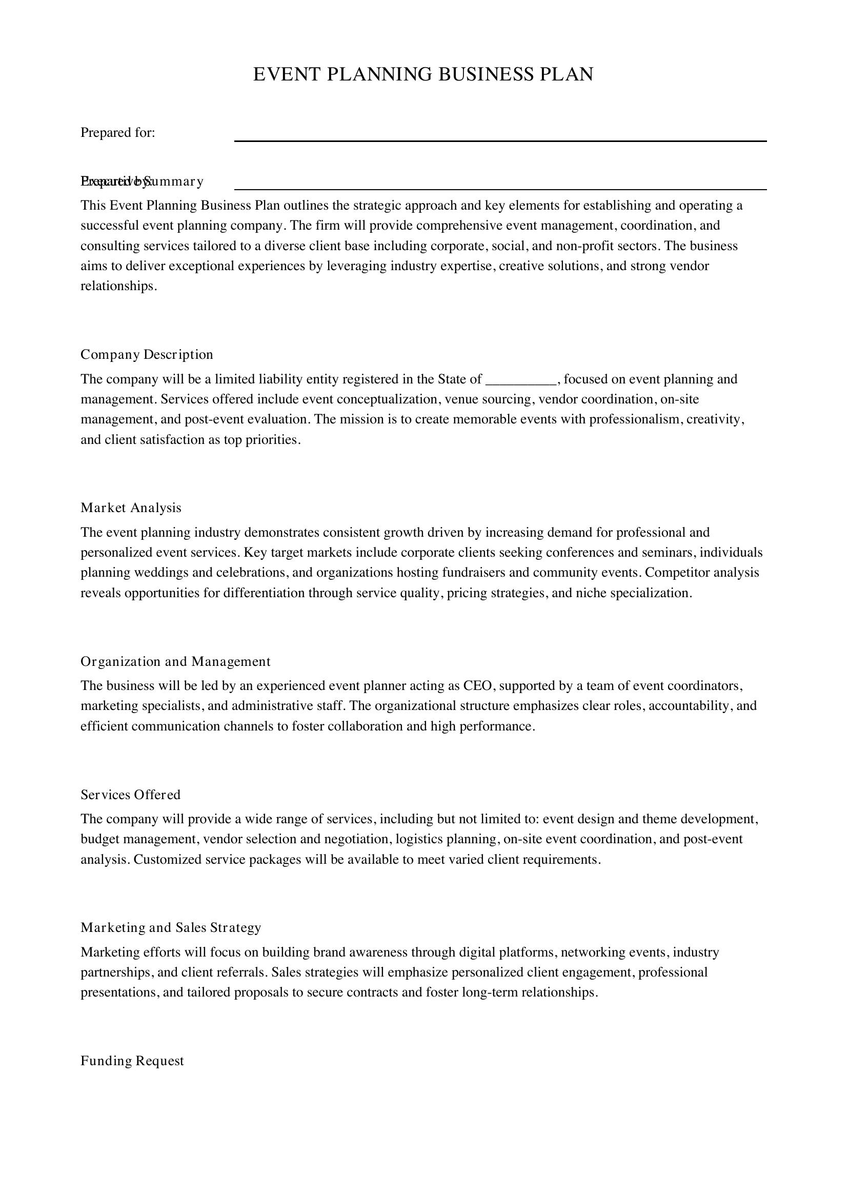 Event Planning Business Plan Template
