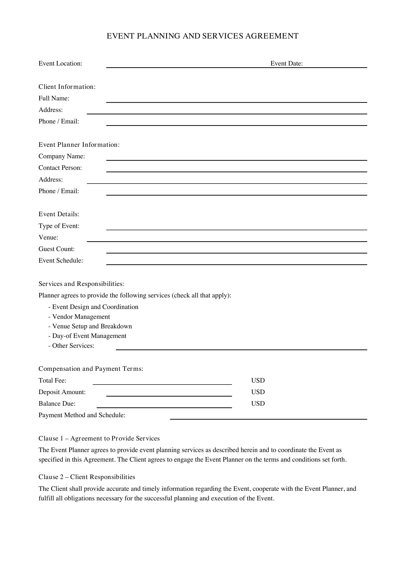 Event Planning Contract Template
