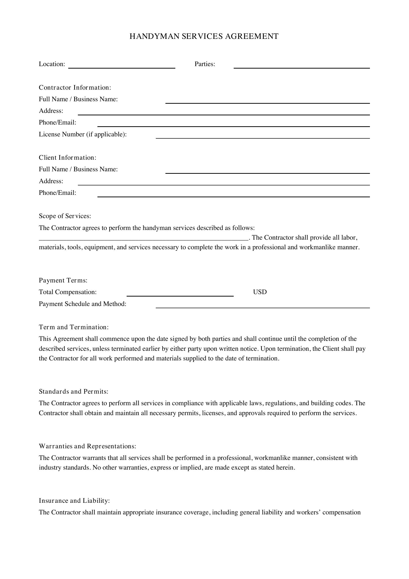 Handyman Contract Template