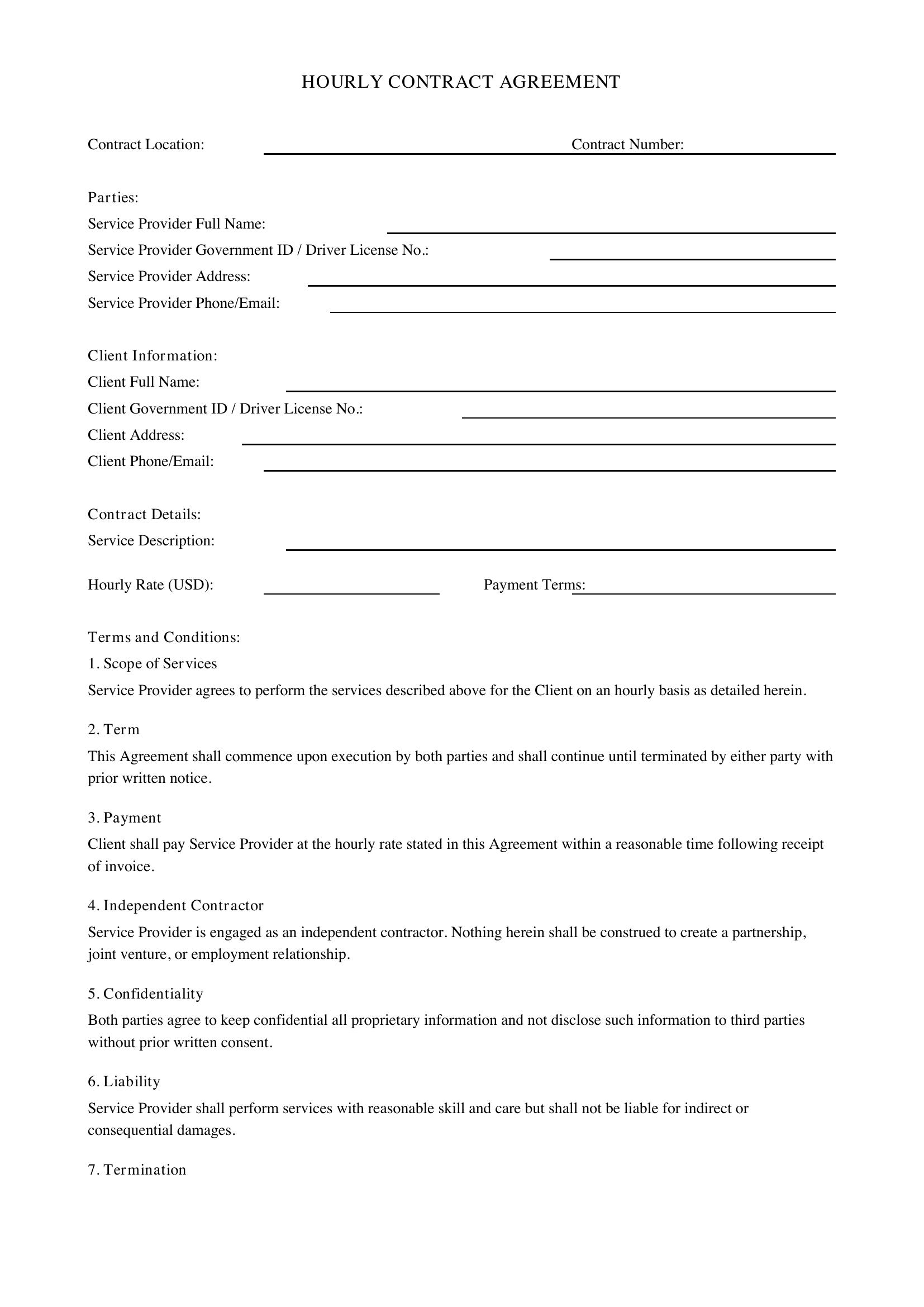 Hourly Contract Template