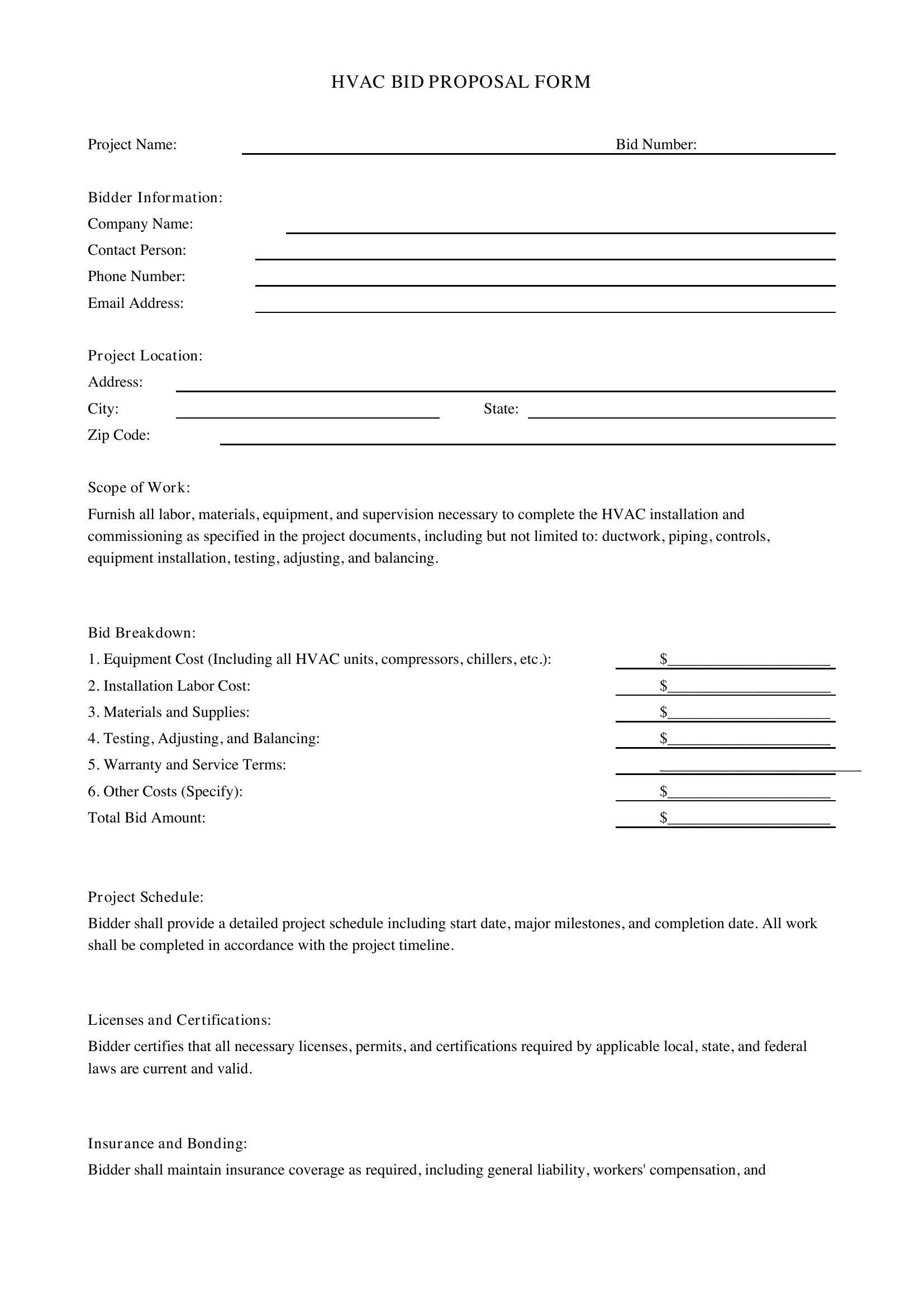 Hvac Bid Template