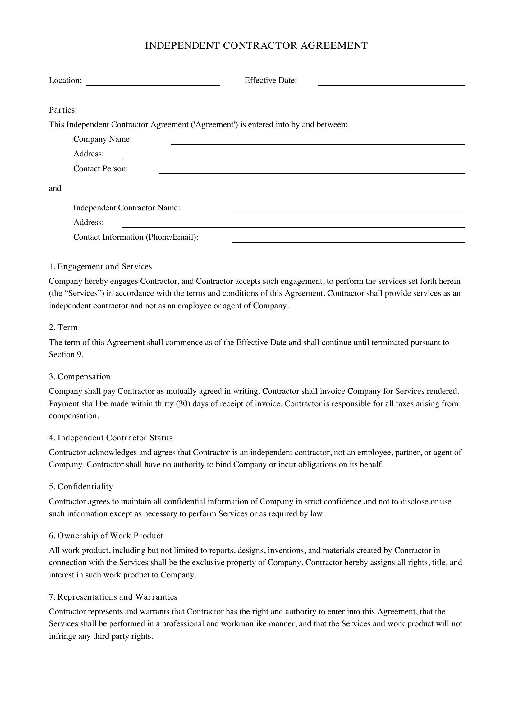 Independent Contractor Agreement Template