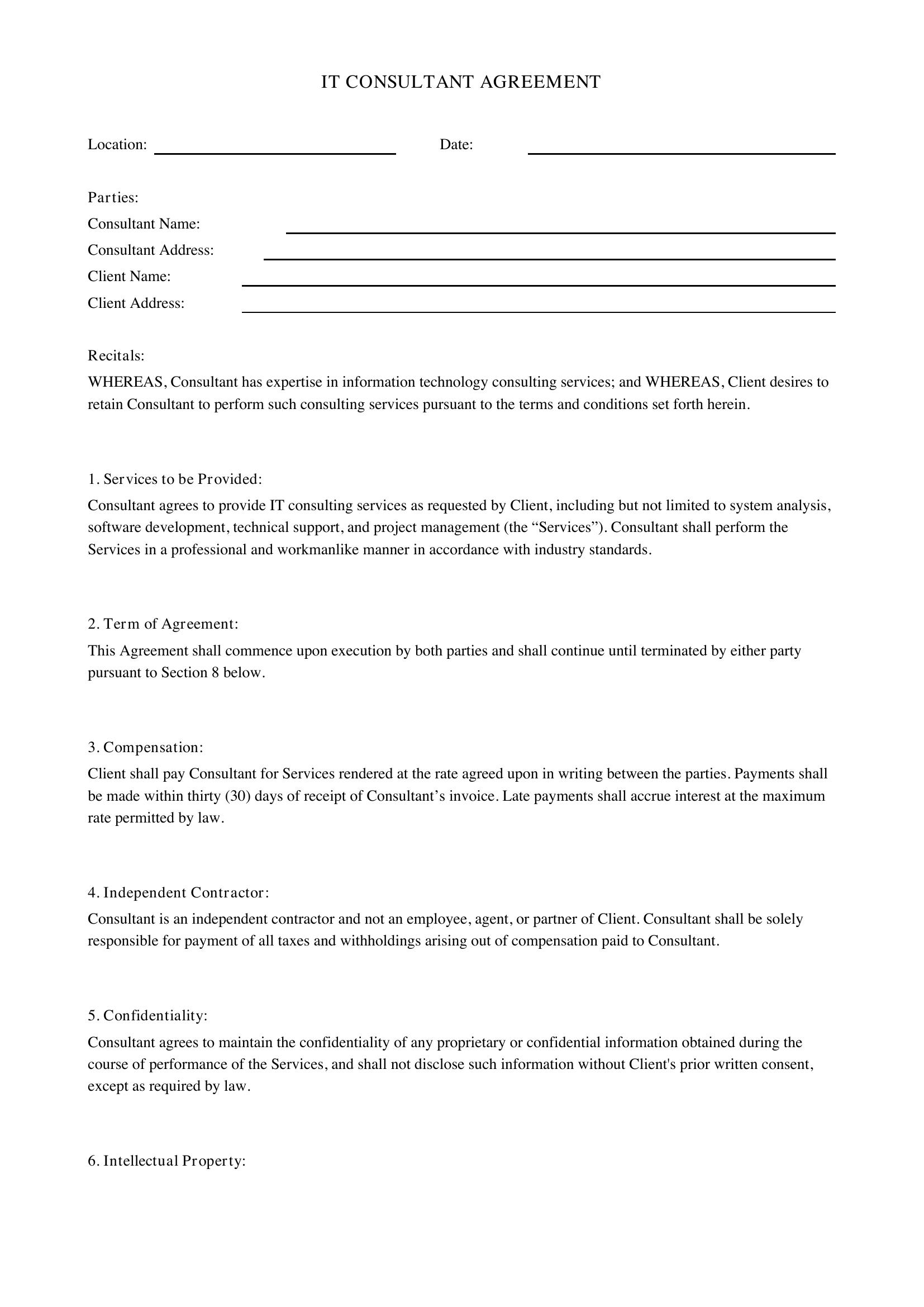 It Consultant Contract Template