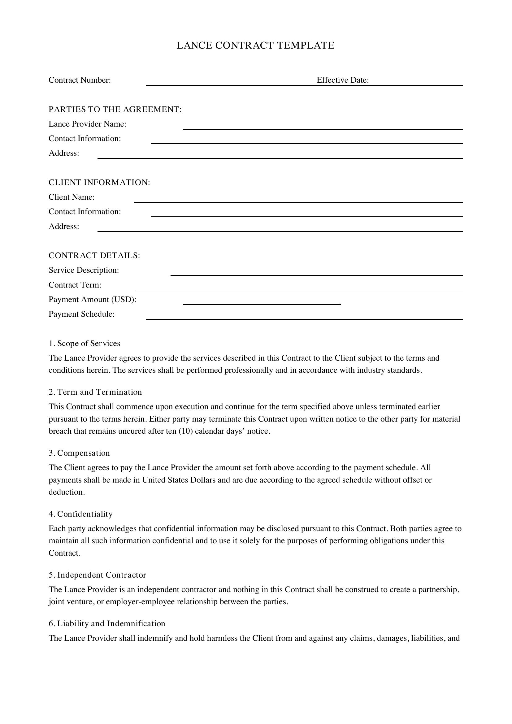 Lance Contract Template