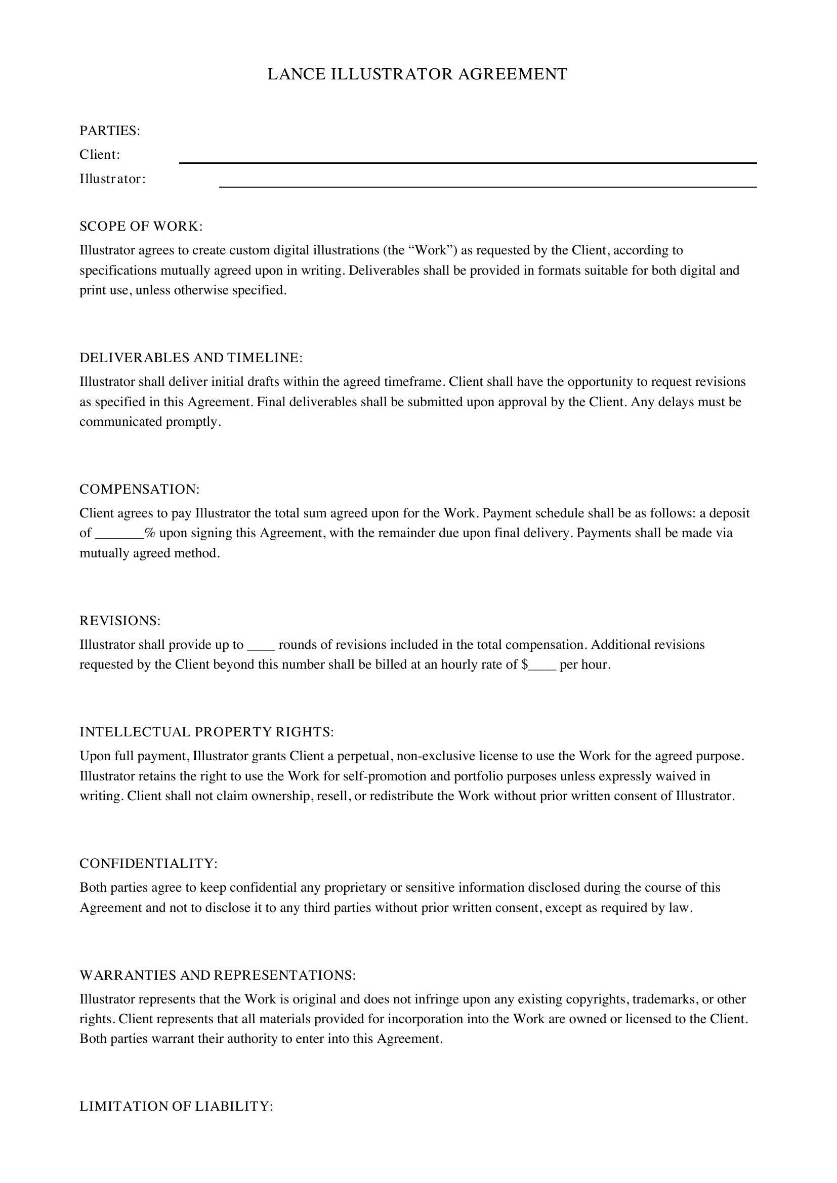 Lance Illustrator Contract Template