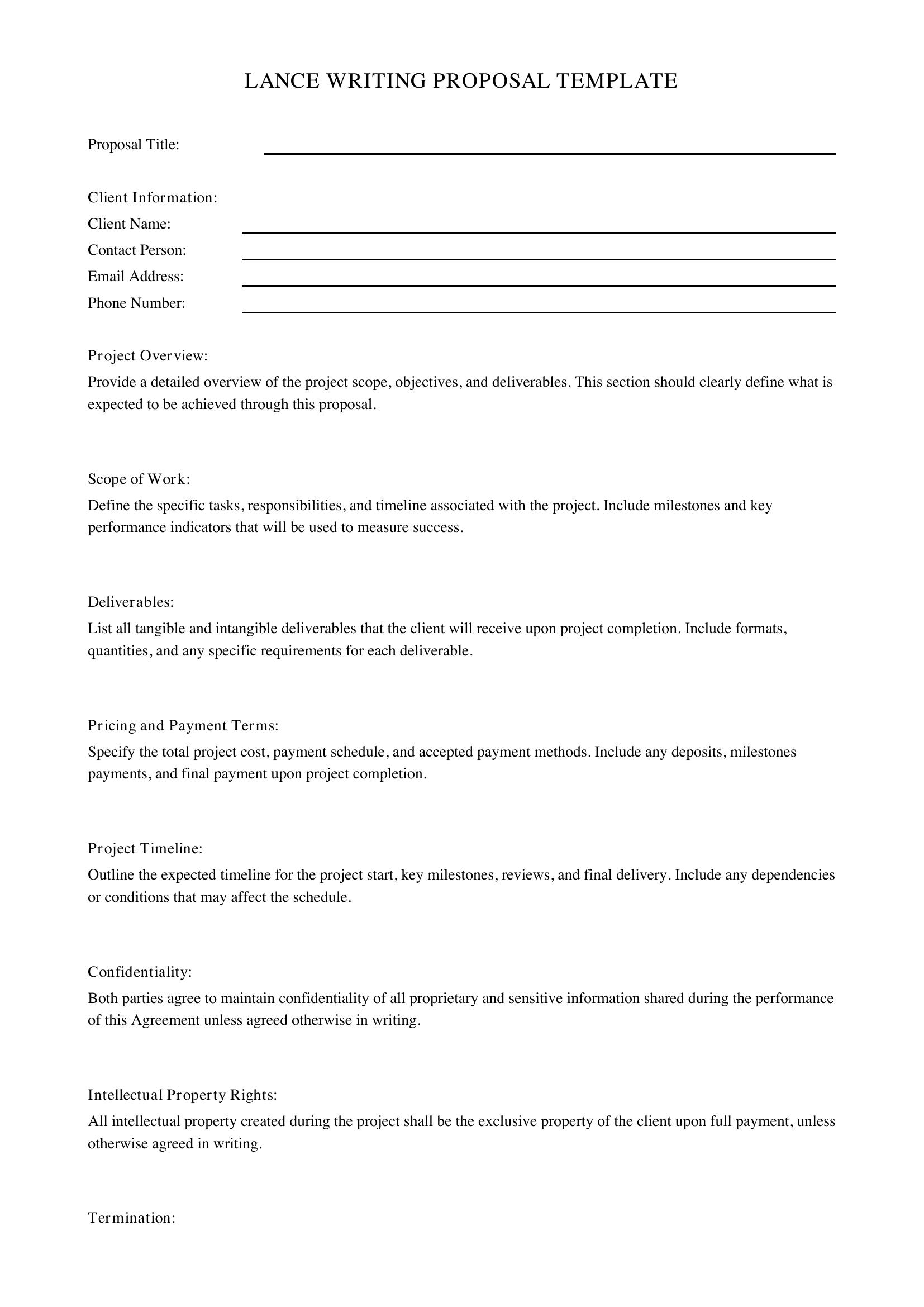 Lance Writing Proposal Template