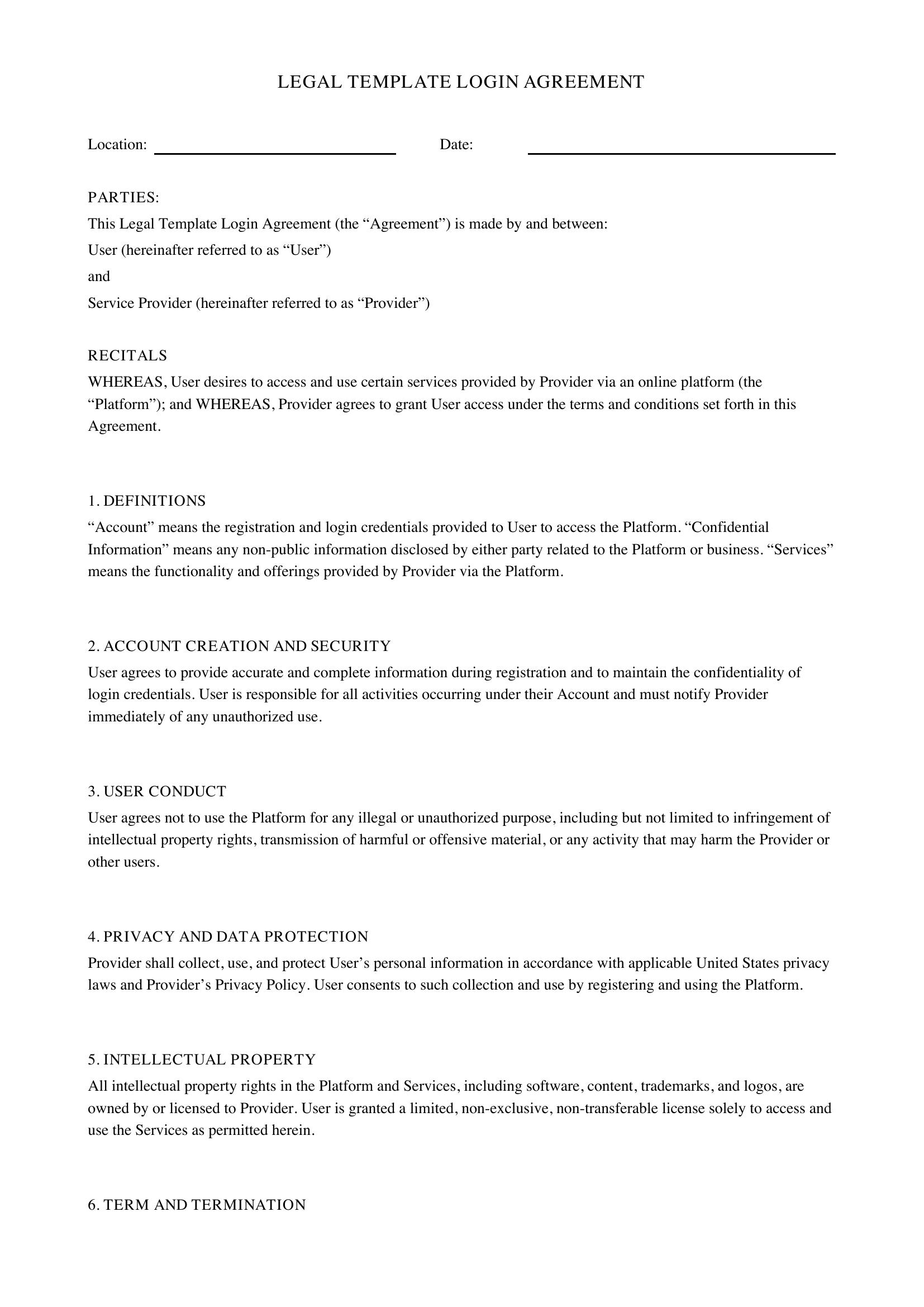 Legal Template Login