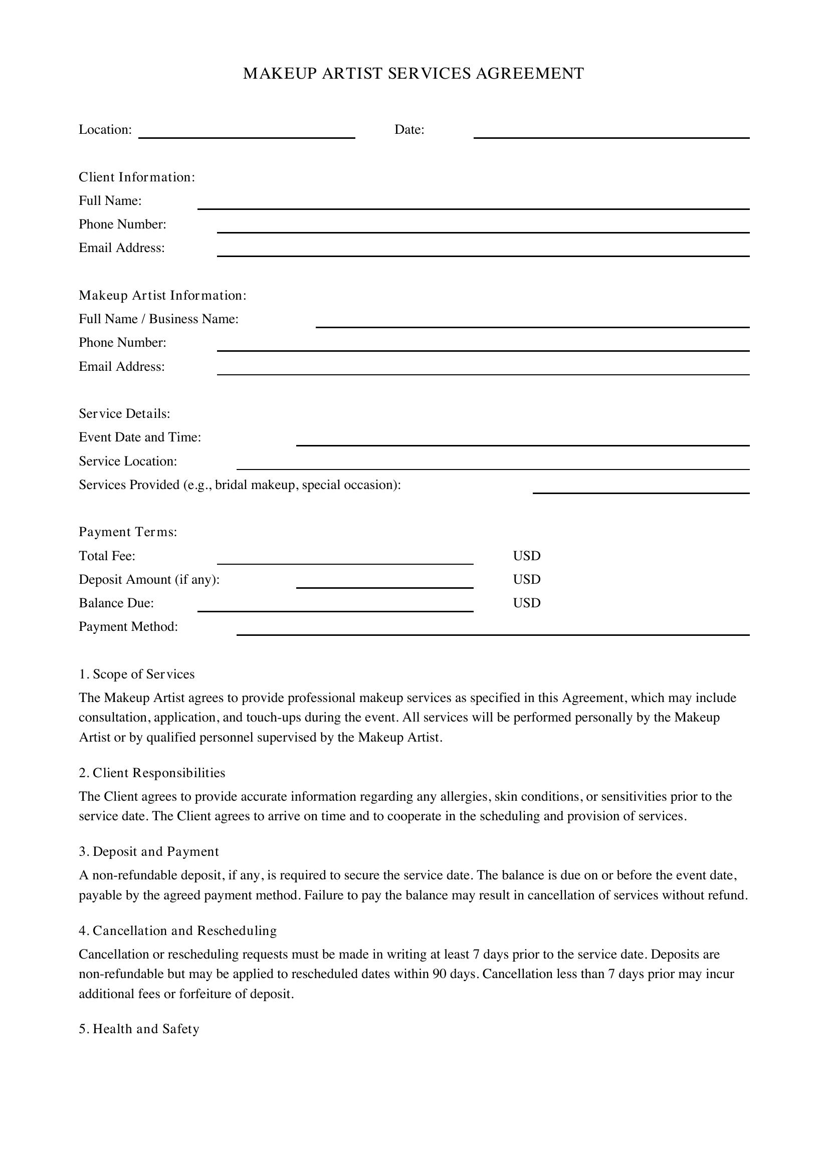 Makeup Artist Contract Template
