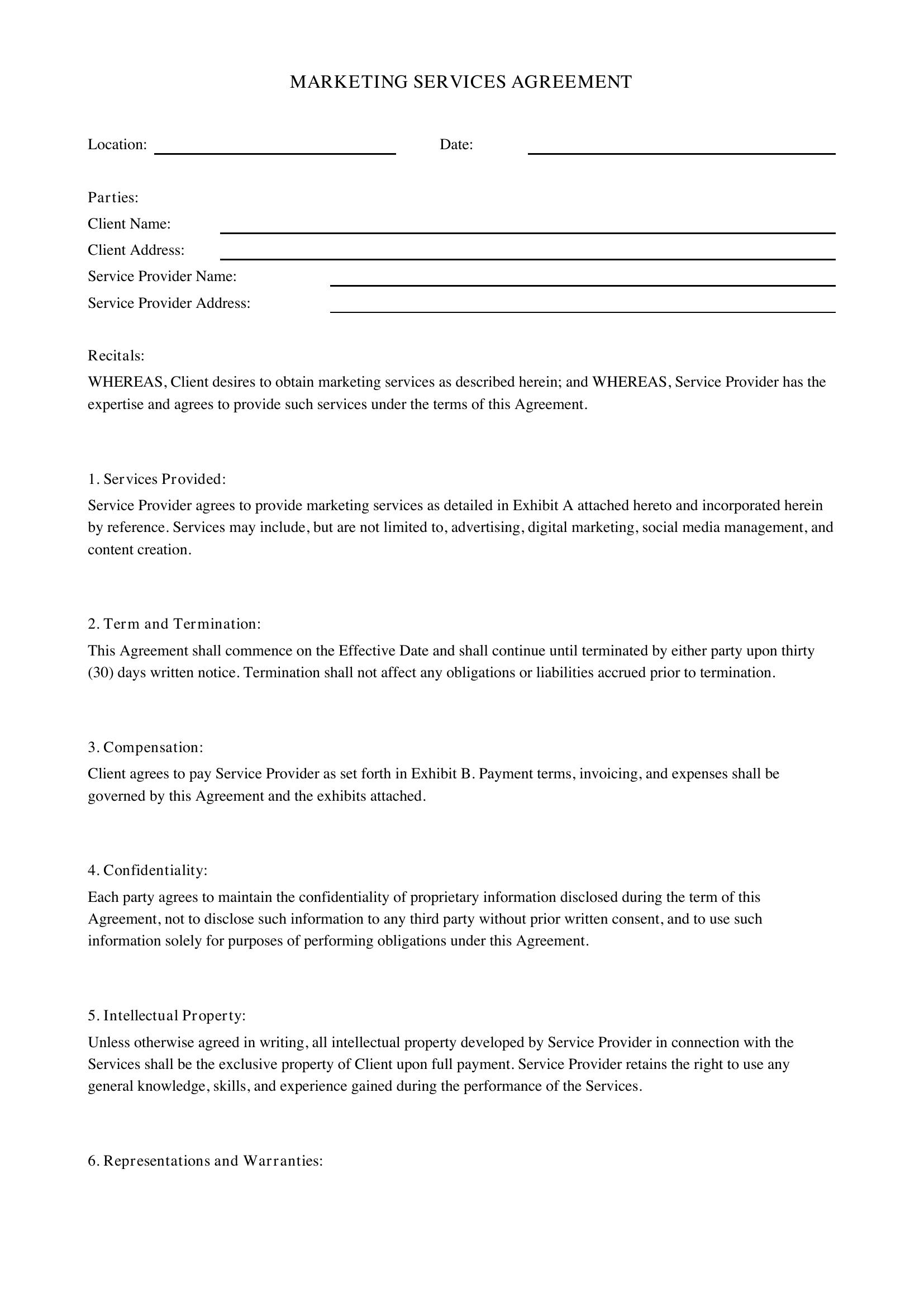 Marketing Services Agreement Template