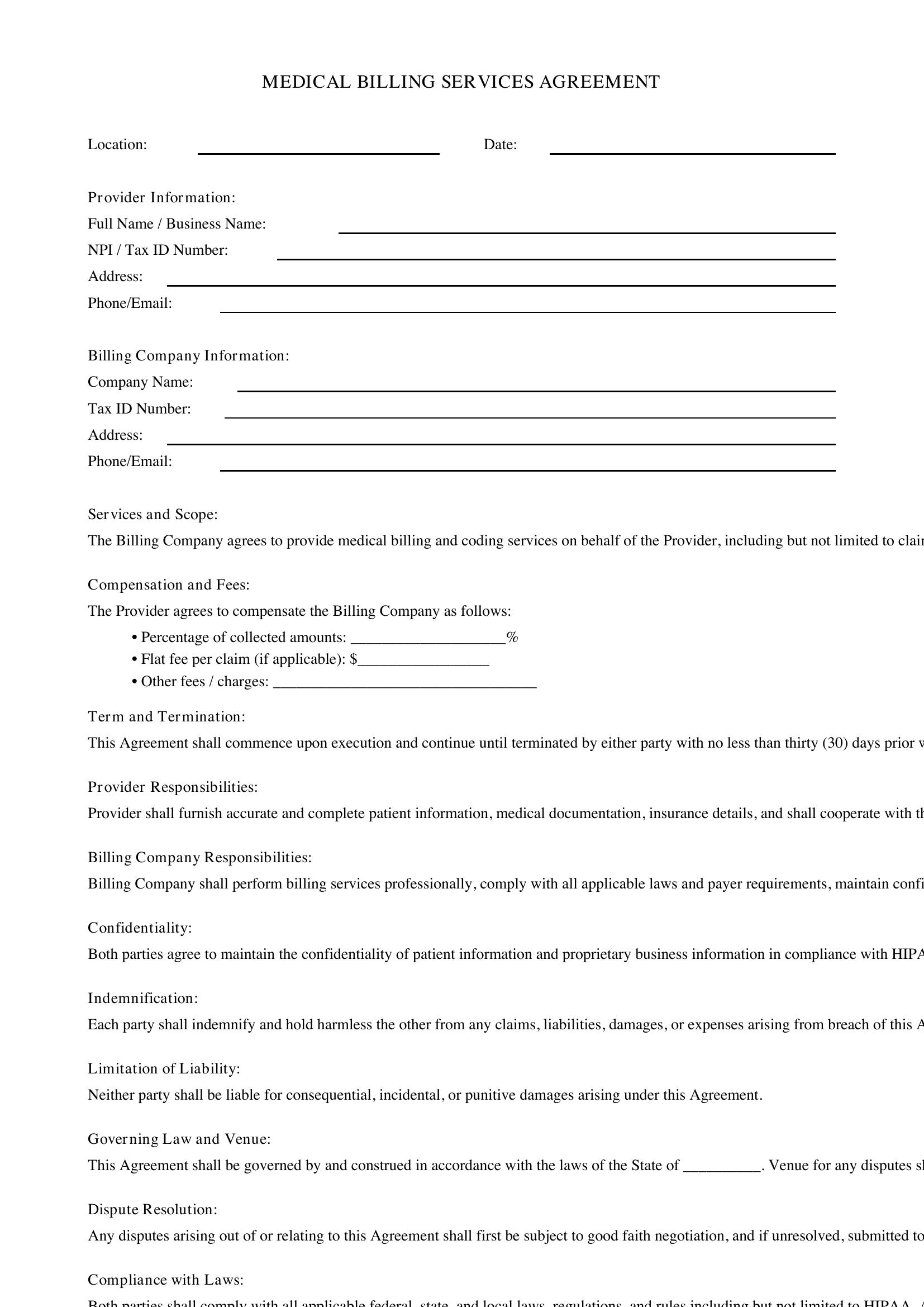 Medical Billing Contract Template