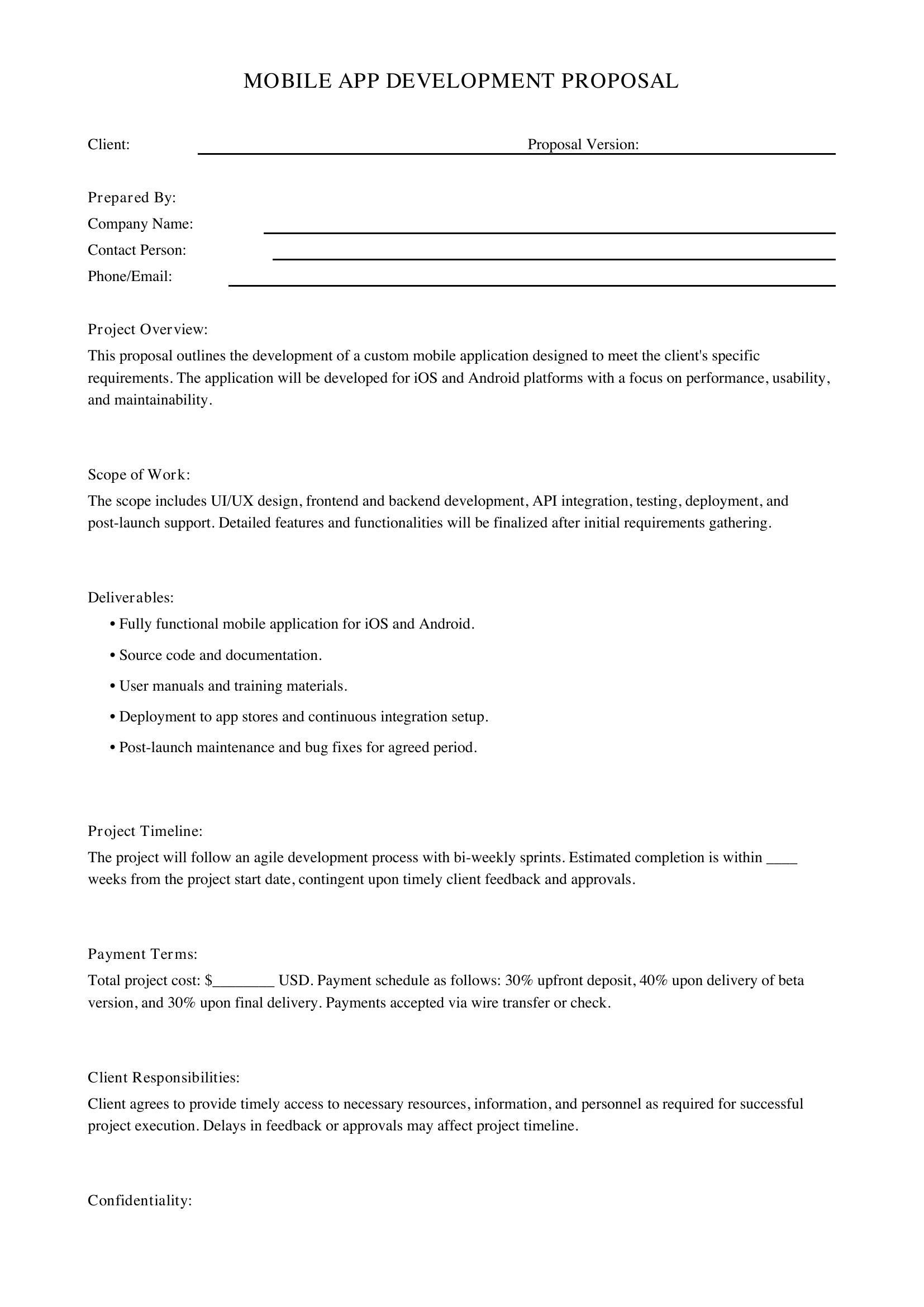 Mobile App Development Proposal Template