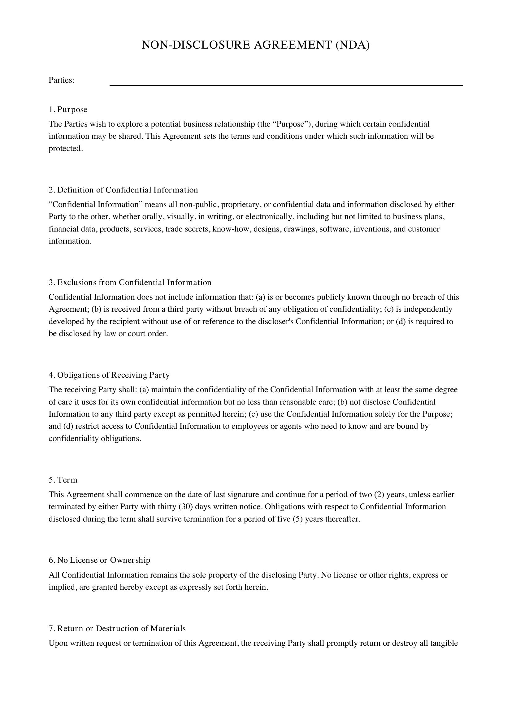 Nda Template
