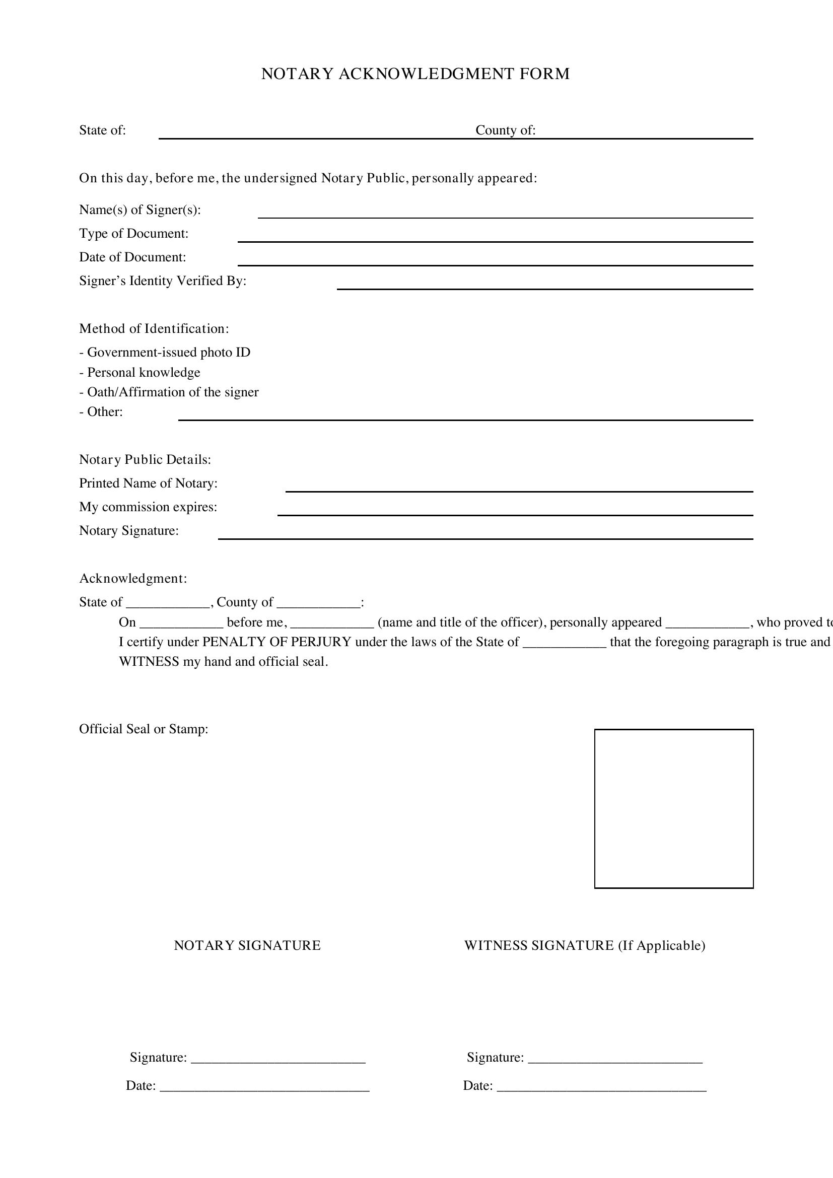 Notary Form Template