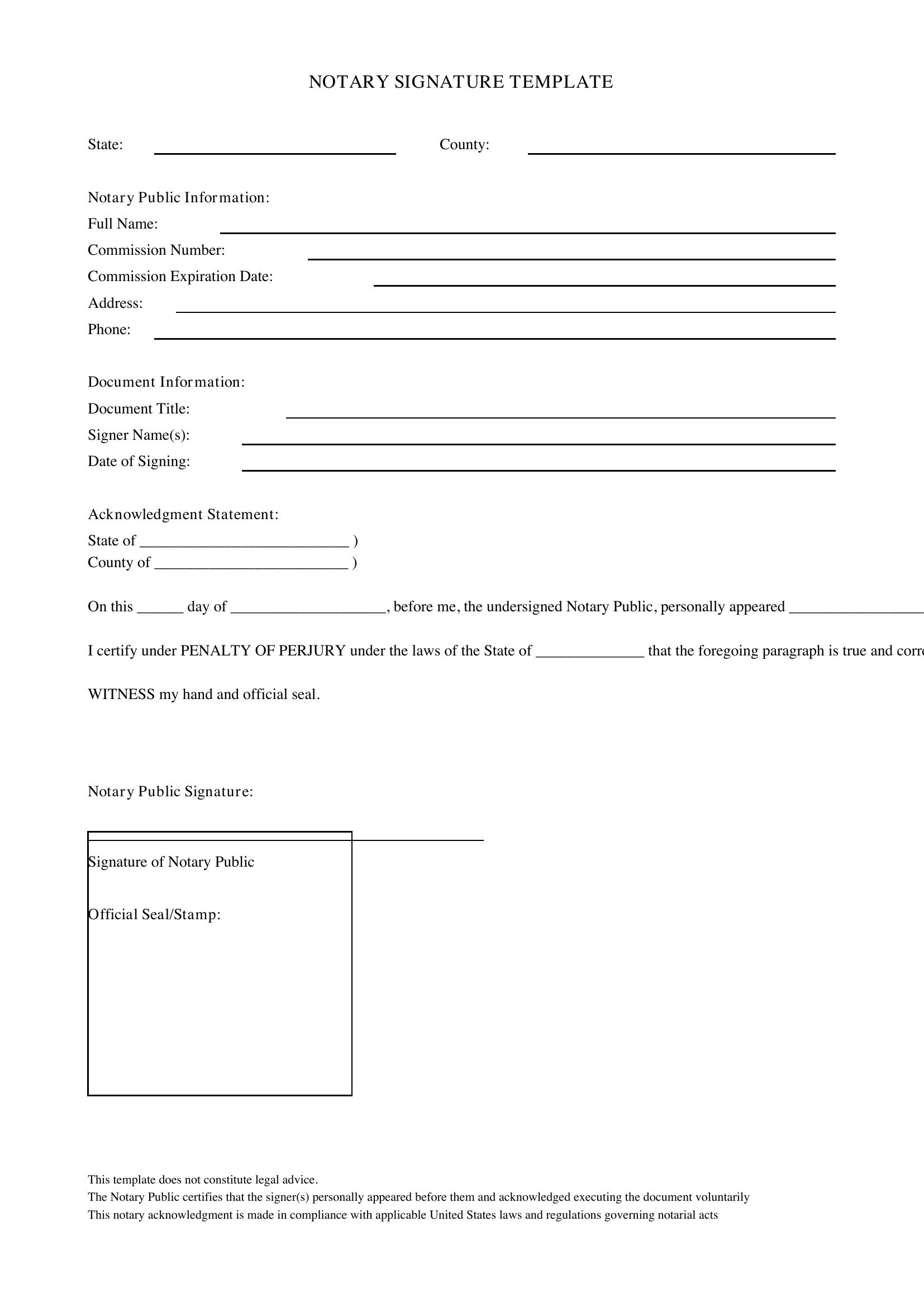 Notary Signature Template
