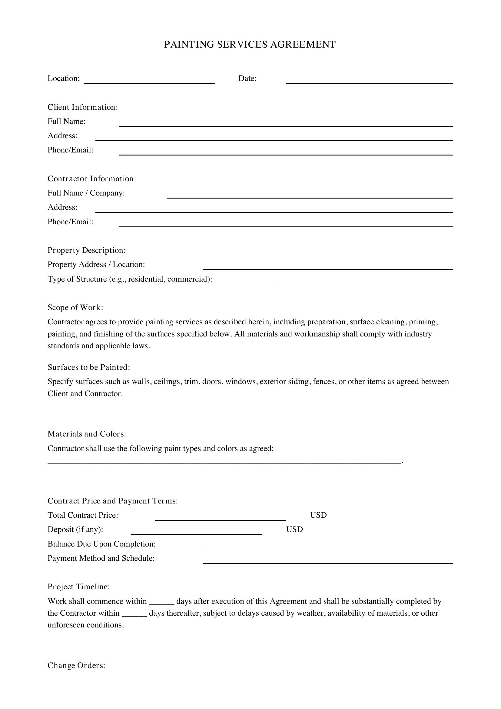 Painting Contract Template