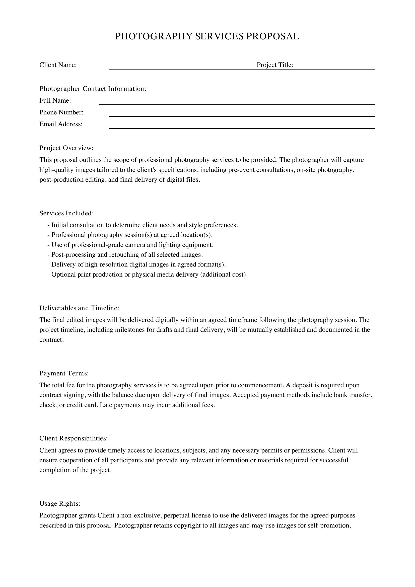 Photography Proposal Template