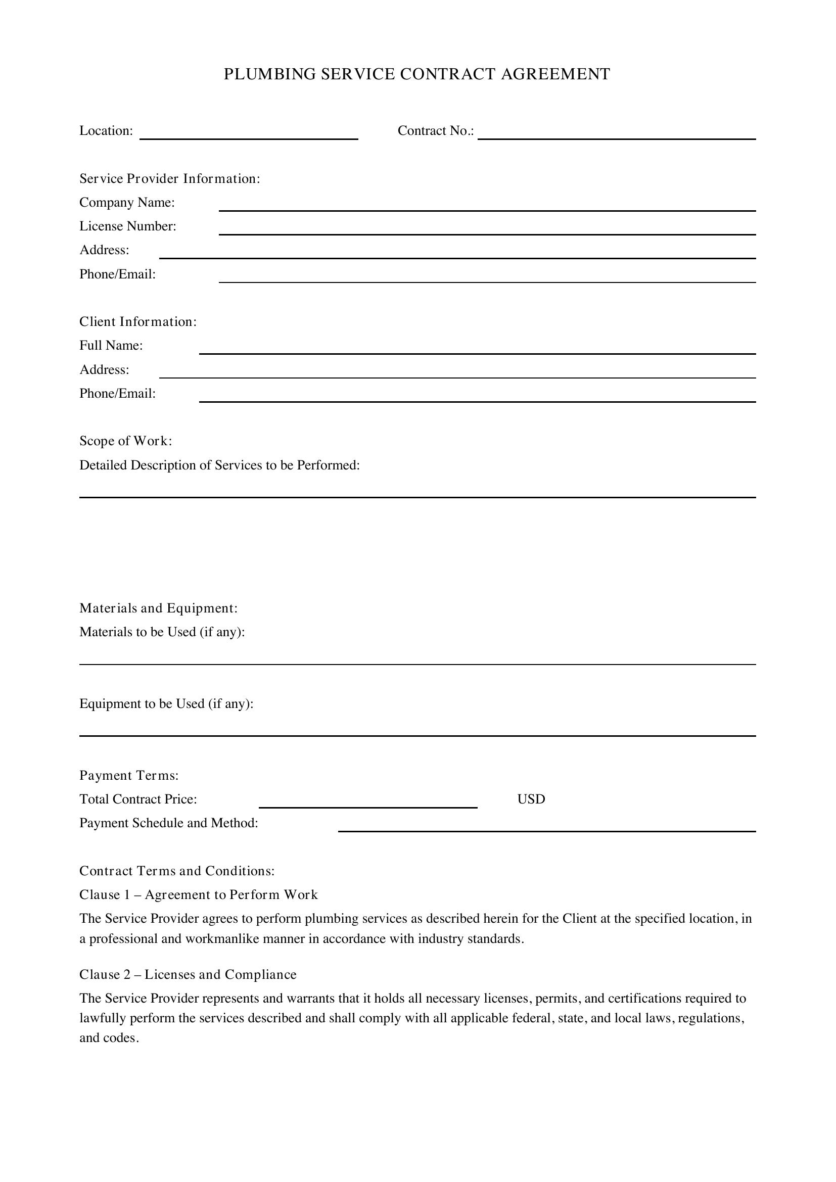 Plumbing Contract Template