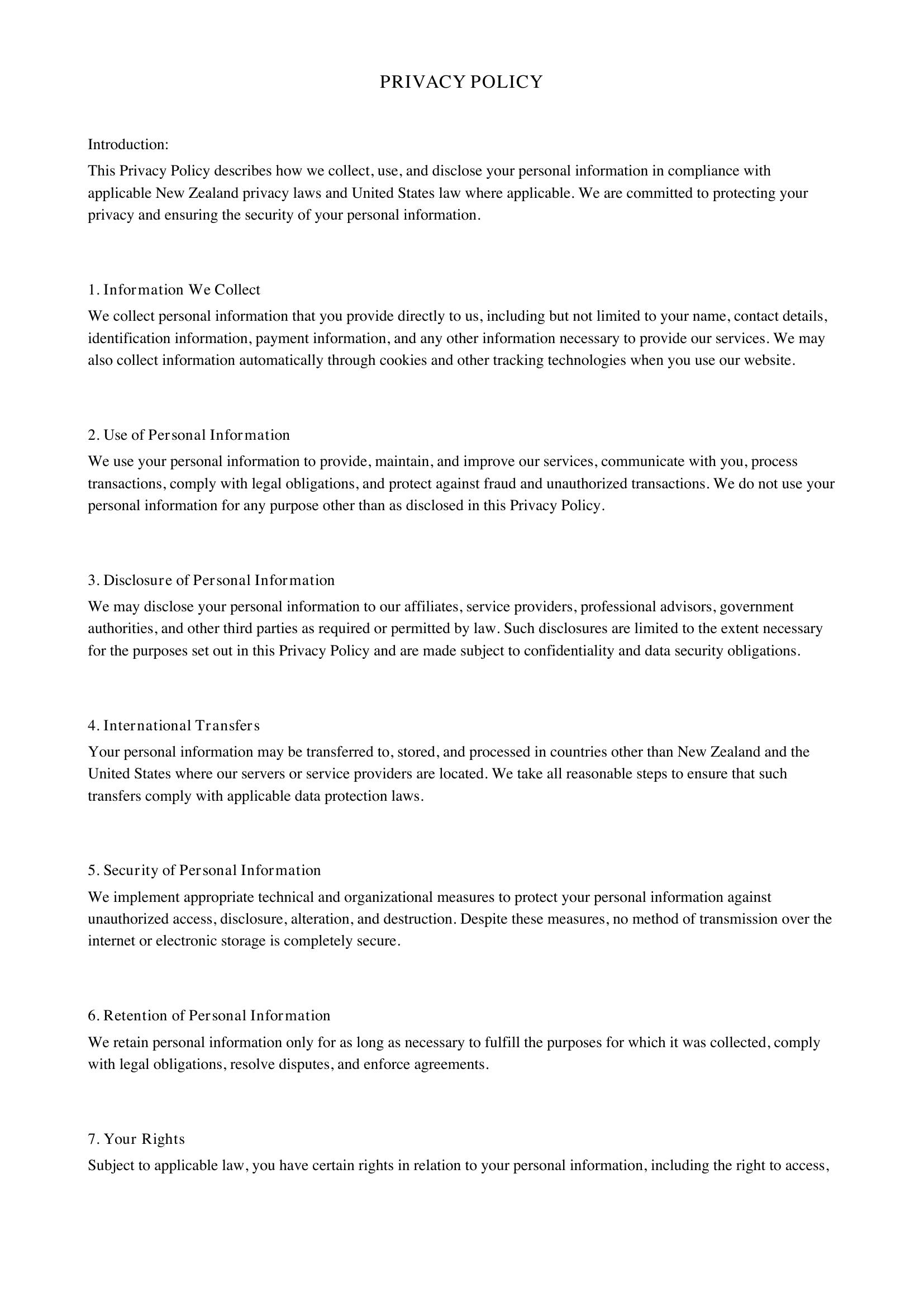 Privacy Policy Template Nz