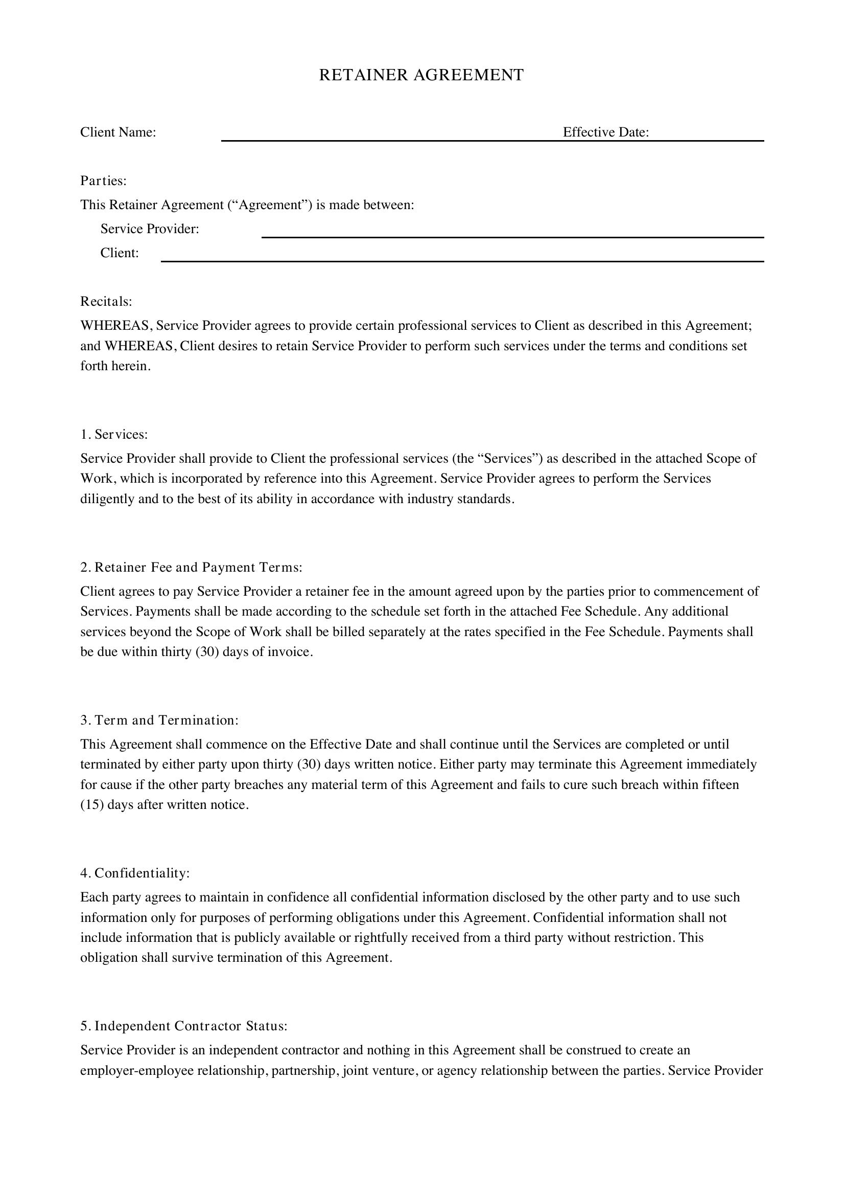 Retainer Agreement Template