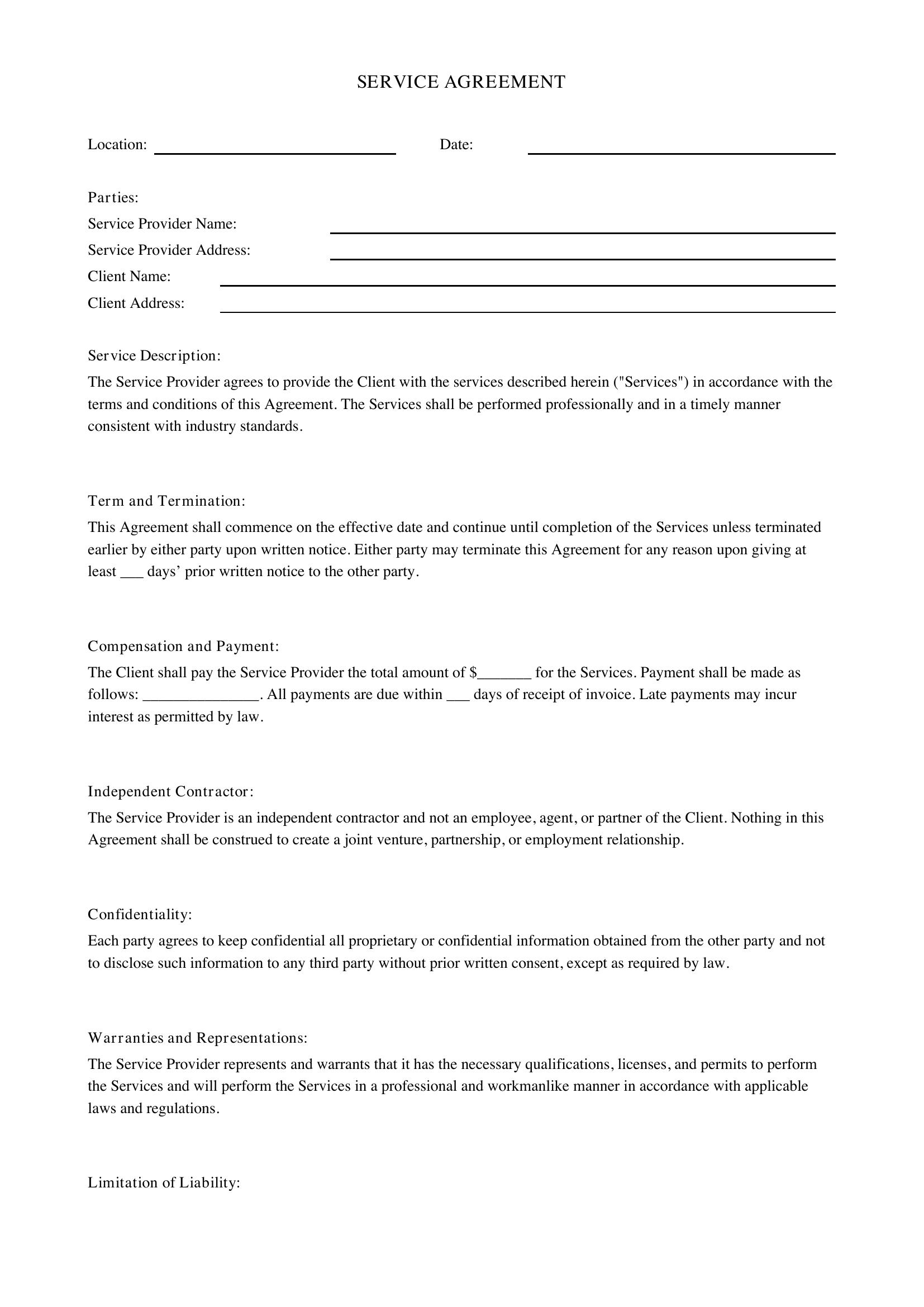 Service Agreement Template