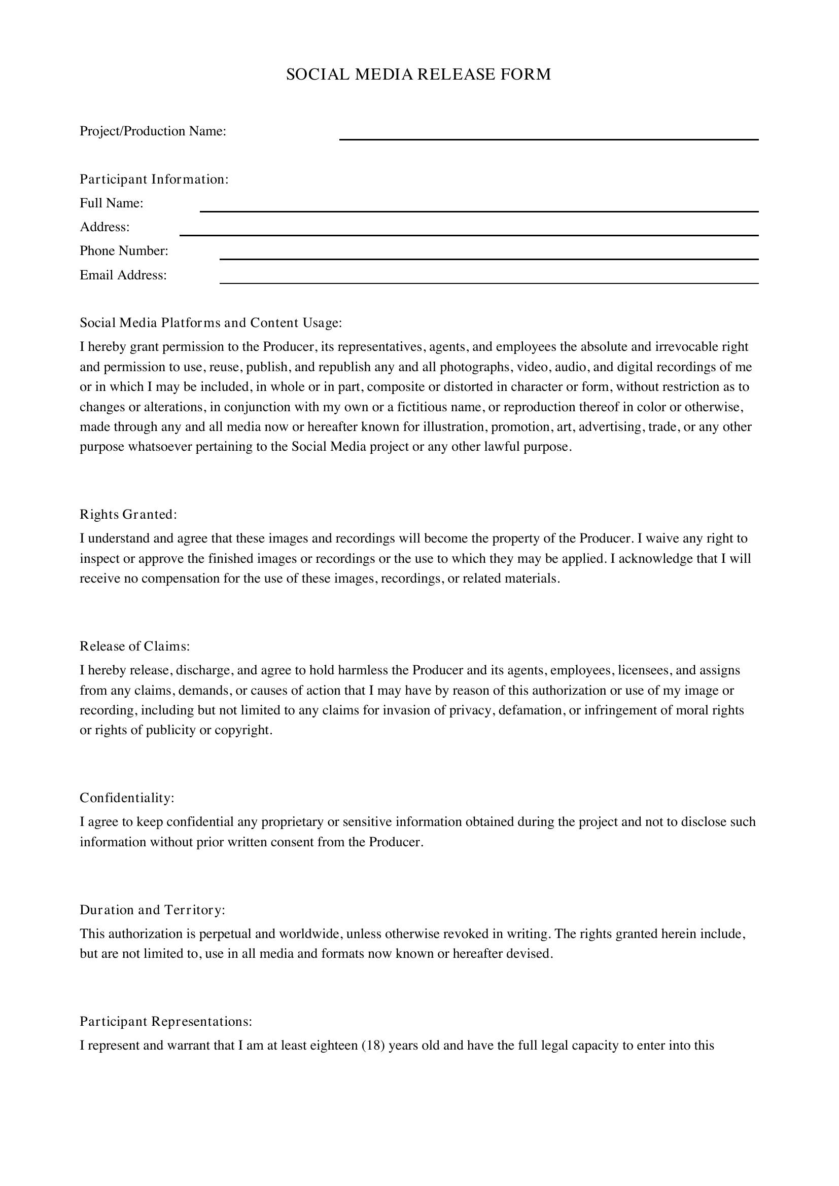 Social Media Release Form Template