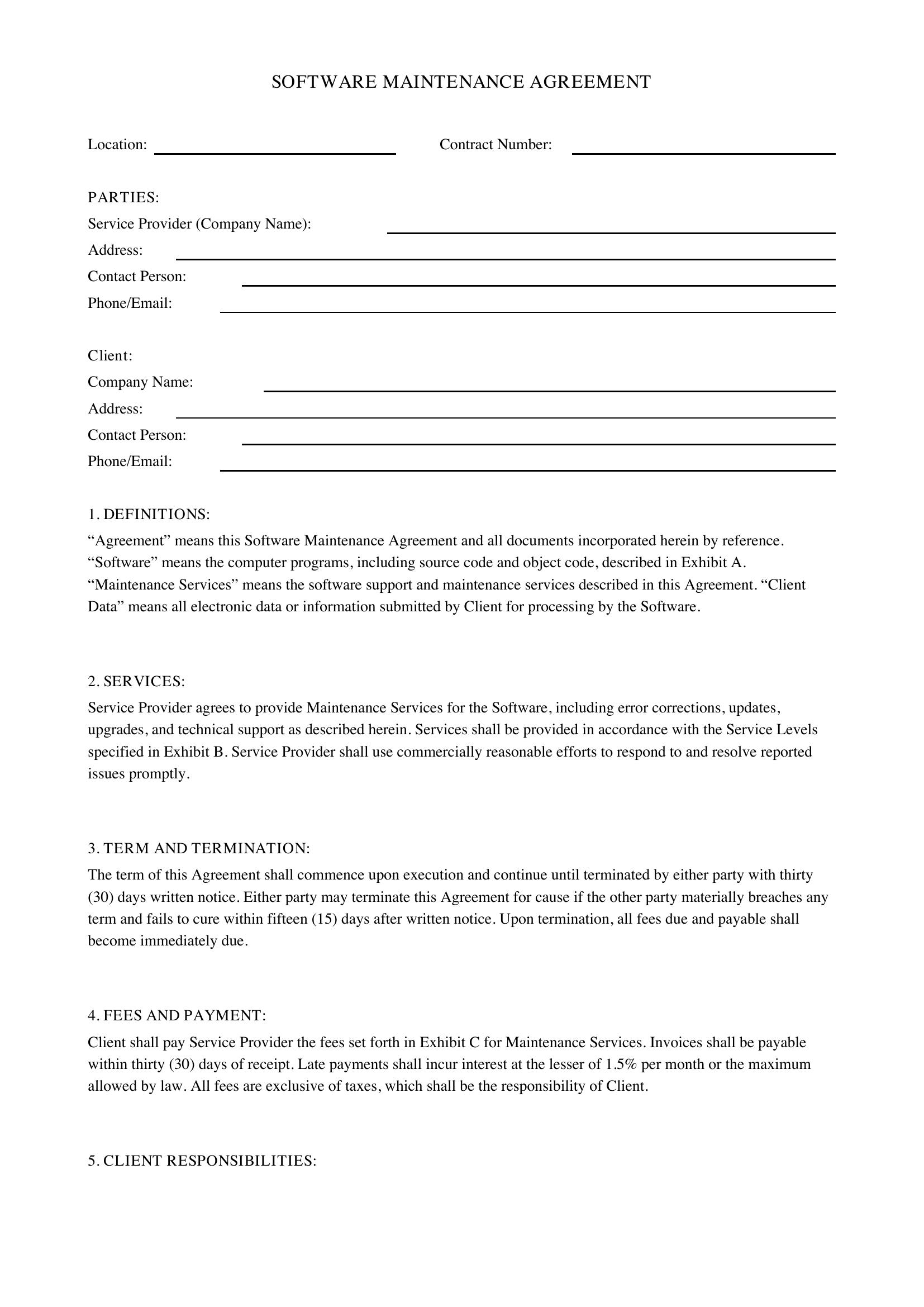 Software Maintenance Contract Template