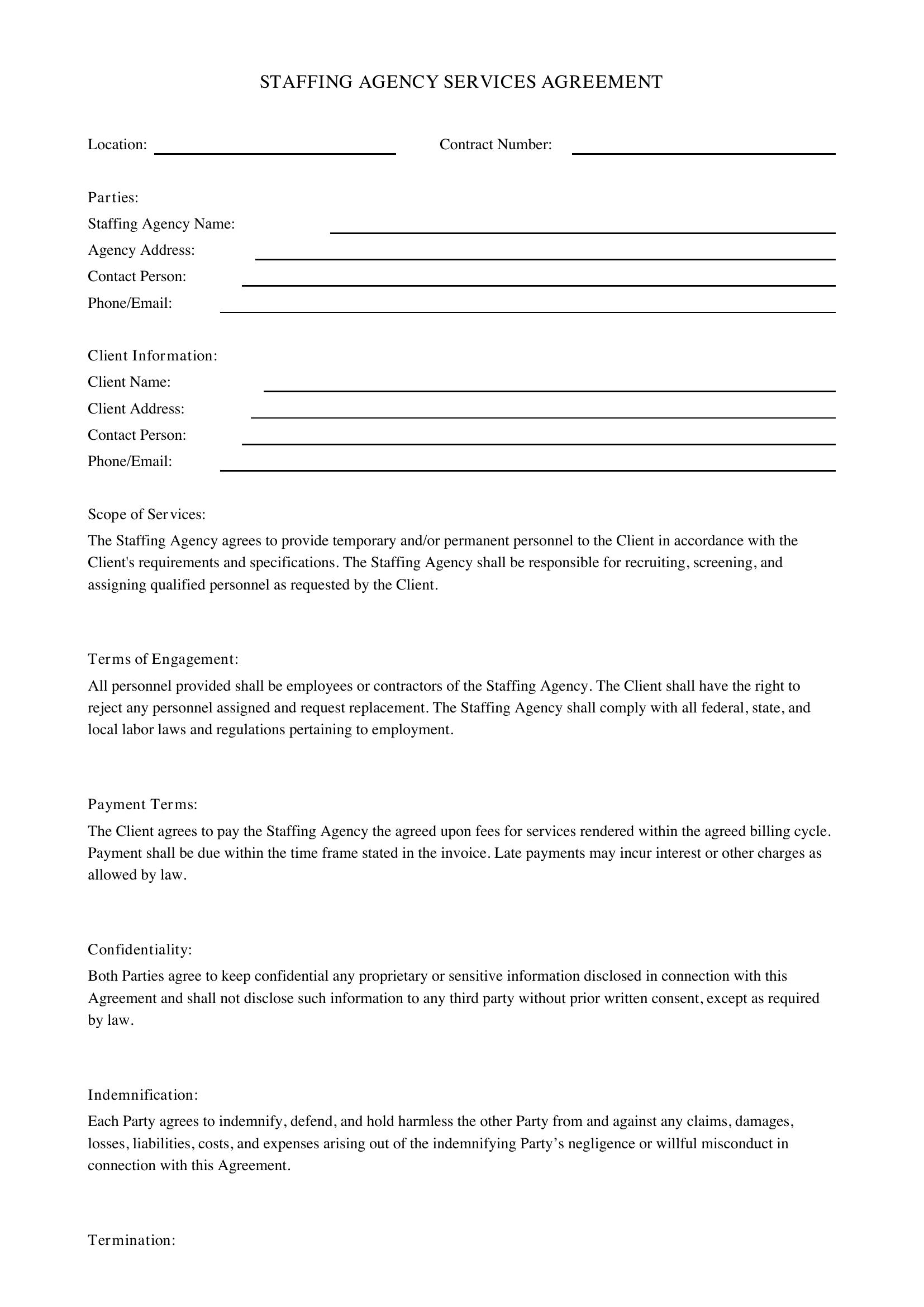 Staffing Agency Contract Template