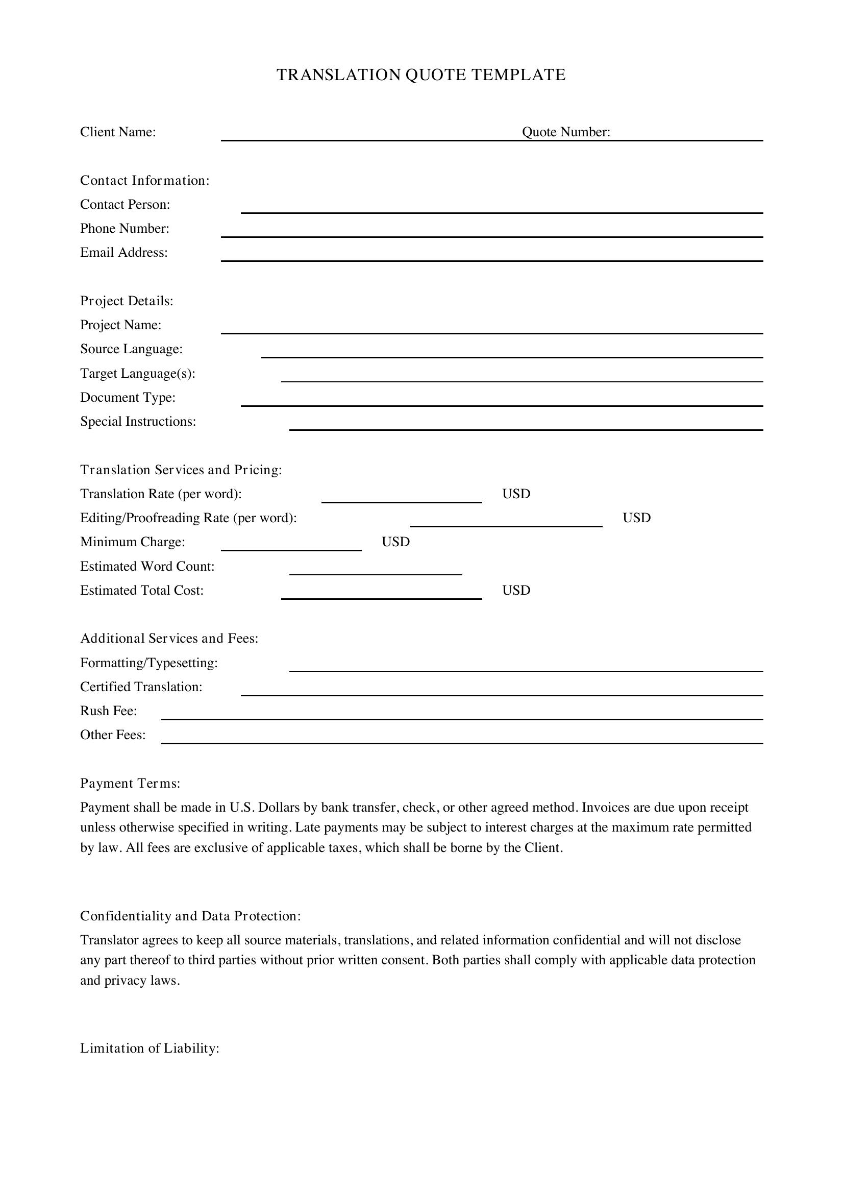 Translation Quote Template