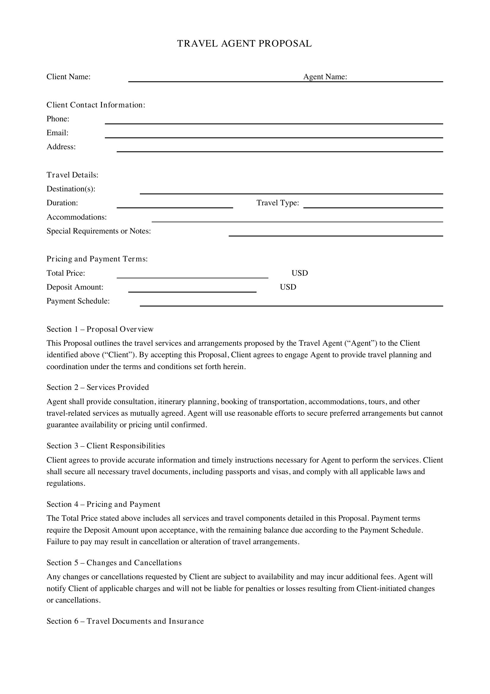 Travel Agent Proposal Template