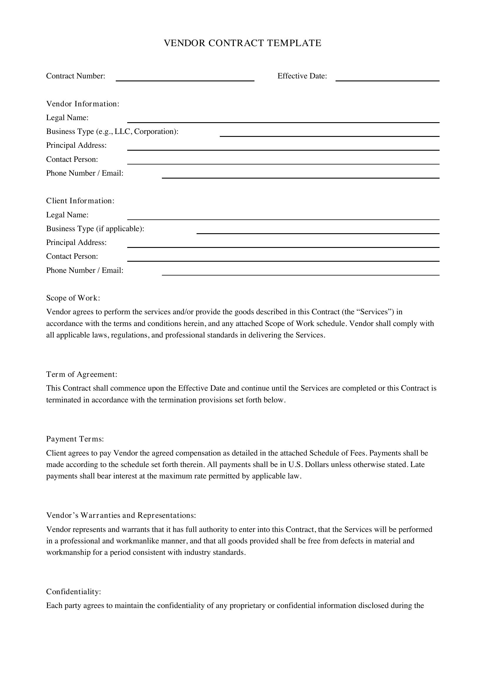 Vendor Contract Template