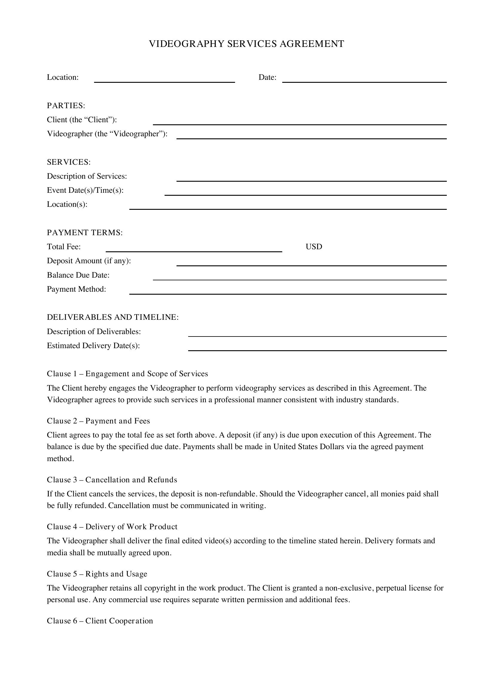 Videography Contract Template