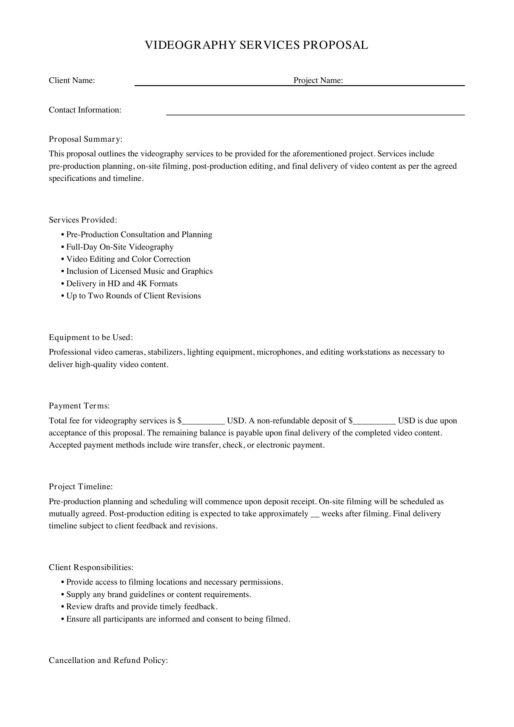 Videography Proposal Template