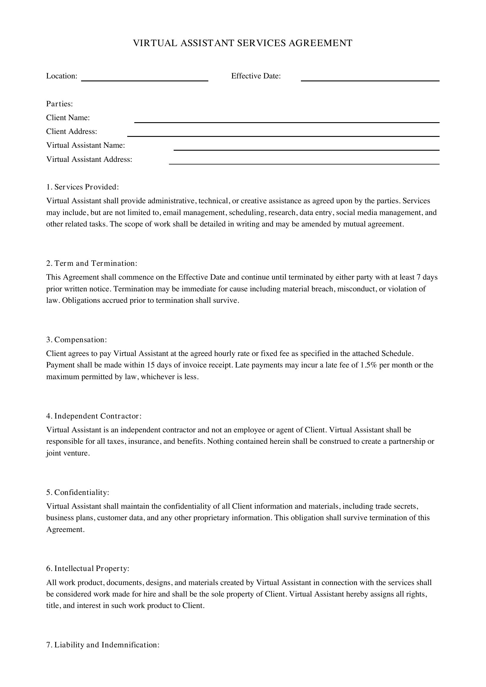 Virtual Assistant Contract Template