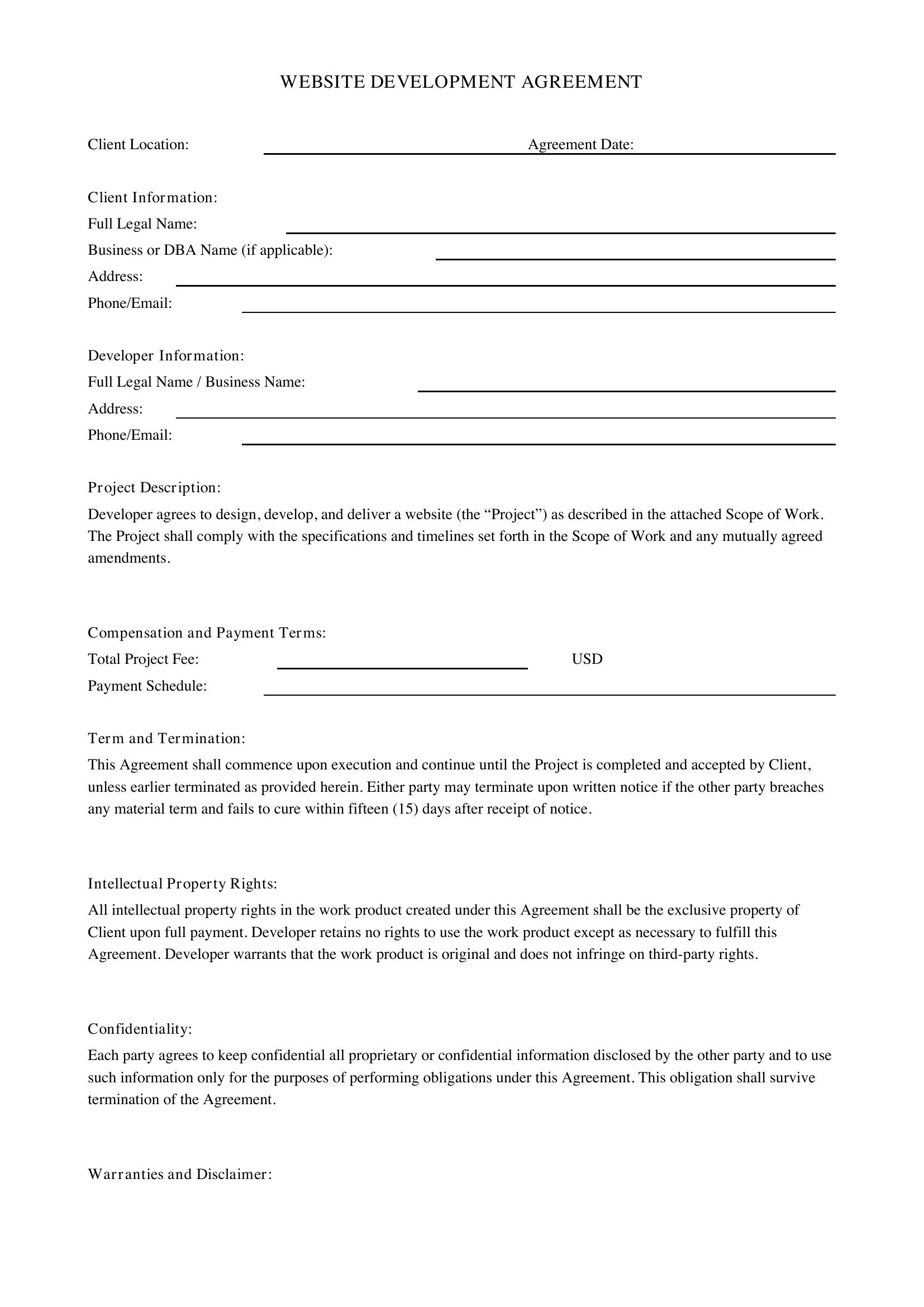 Website Development Contract Template